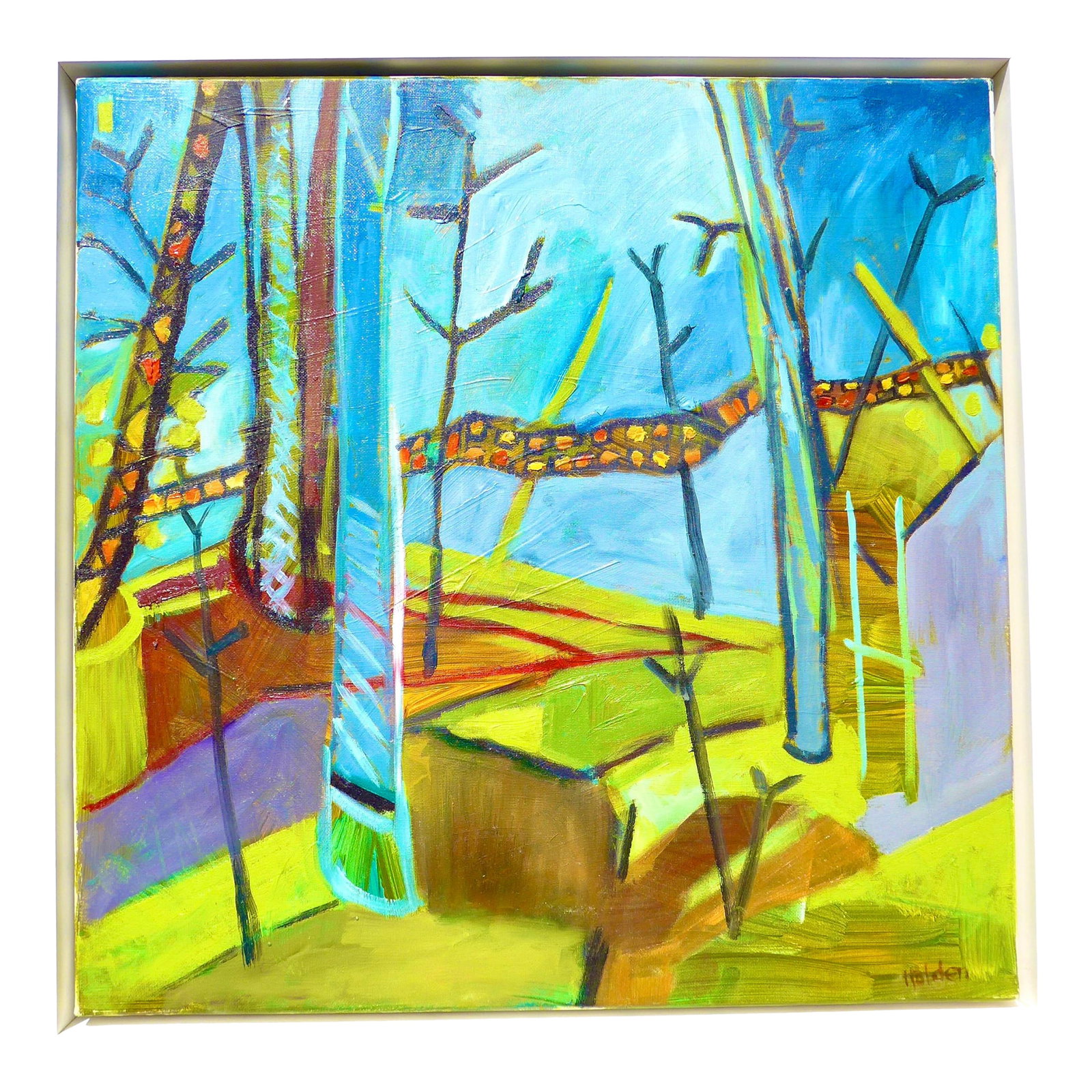 Forest Bones: Original oil painting from the Brie region of France. The artist Martha Holden painted in plein air in the countryside and was inspired by a little creek and the bridge across it. Presented in a