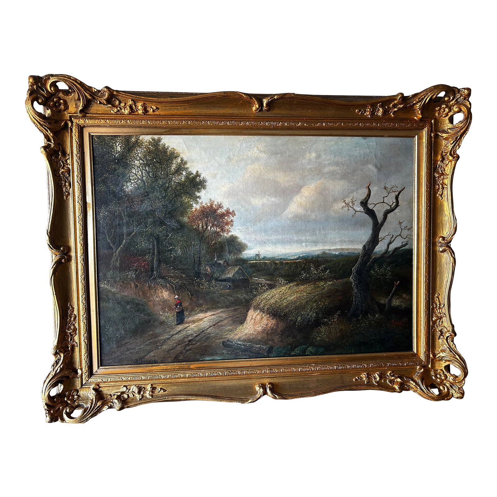 Late 19th Century Joseph Thors Antique Original Oil Painting, English Landscape Woodland Path: Oil on canvas, RELINED and taped to protect stretchers. Original beautiful gesso and gilt frame. Signed J Thors in bottom left. This piece preserves the aura of mystery and enigma associated with the