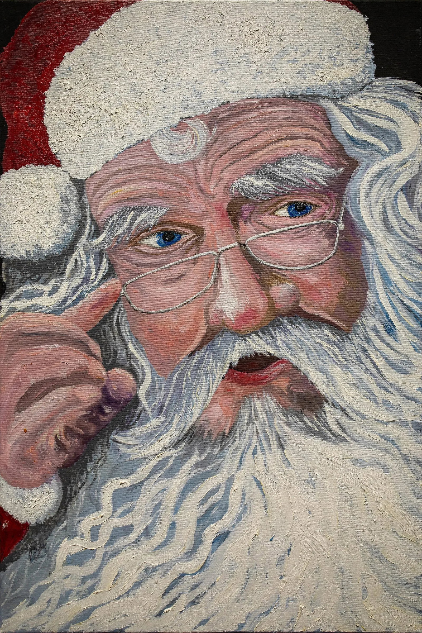 Santa's Wish, Original Oil Painting: Asked by my wife to create a mantle piece for my home at Christmas, Santa's Wish came to life. A client of my hair salon asked me about a photo I took of Santa's Wish and posted on Facebook. She