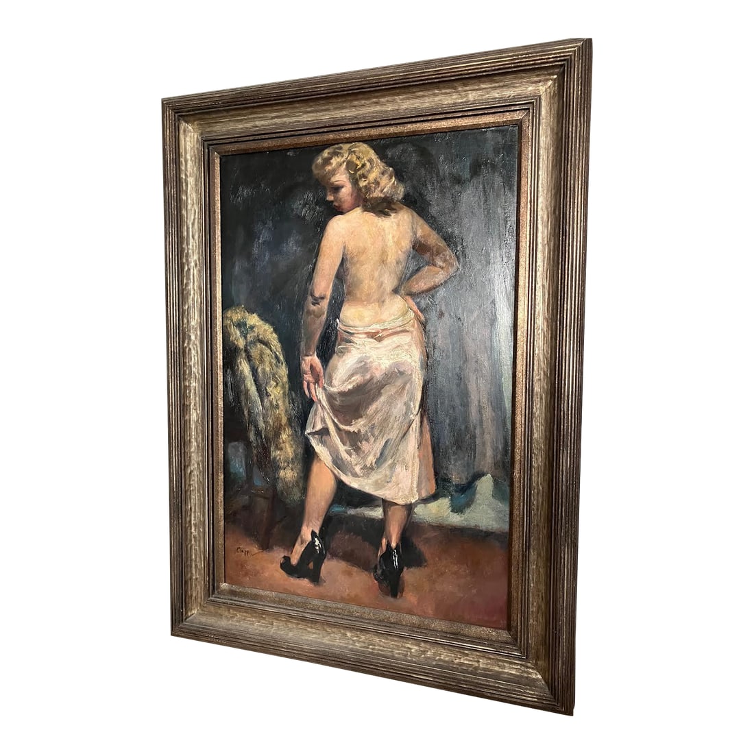 Large Howard Clapp Signed Female Semi-Nude Portrait Oil Painting "Pink Slip" 1945: This is a gorgeous oil painting that I purchased almost 20 years from from the prestigious Papillon Gallery. It's called "Pink Slip" and it has always been a favorite of mine and visitors to my home. 