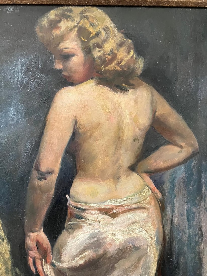 Large Howard Clapp Signed Female Semi-Nude Portrait Oil Painting "Pink Slip" 1945 - 4