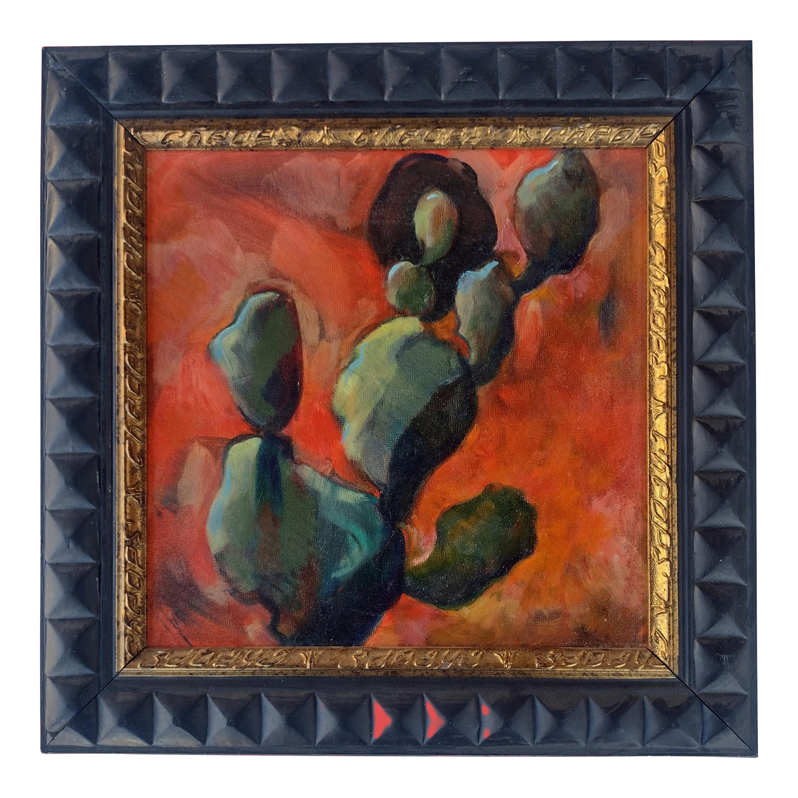 "Cactus of San Felipe De Neri Courtyard" Original Oil by Eason Eige: A vibrant and expressive plein air oil painting capturing the essence of the historic San Felipe De Neri Courtyard in Albuquerque, New Mexico. Painted by artist Eason Eige, this dynamic composition