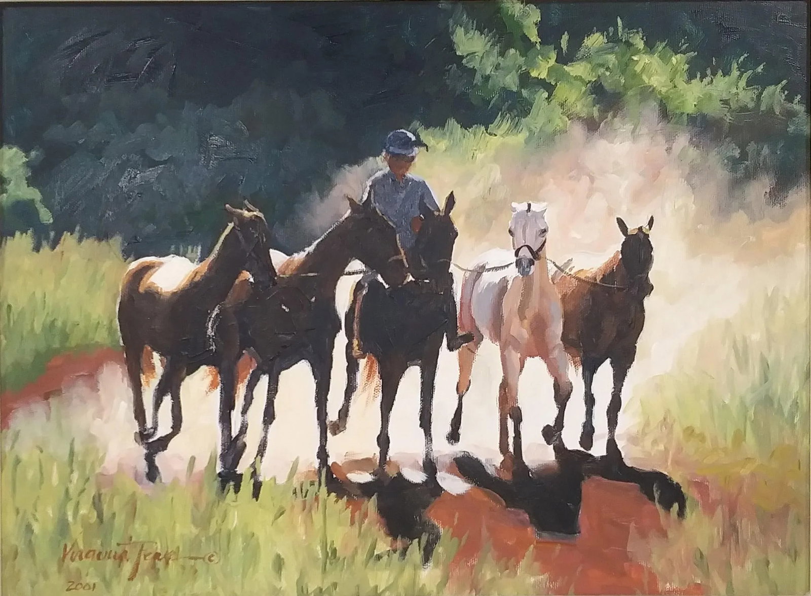 Oil Painting Five Horses by Virginia k.c. Peake Noted Ct Artist 2001 Framed - 2