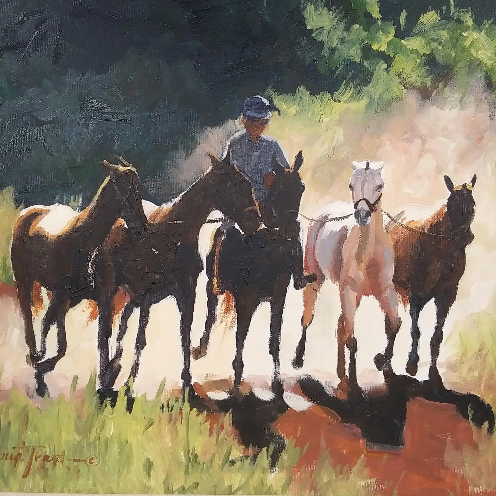 Oil Painting Five Horses by Virginia k.c. Peake Noted Ct Artist 2001 Framed - 3