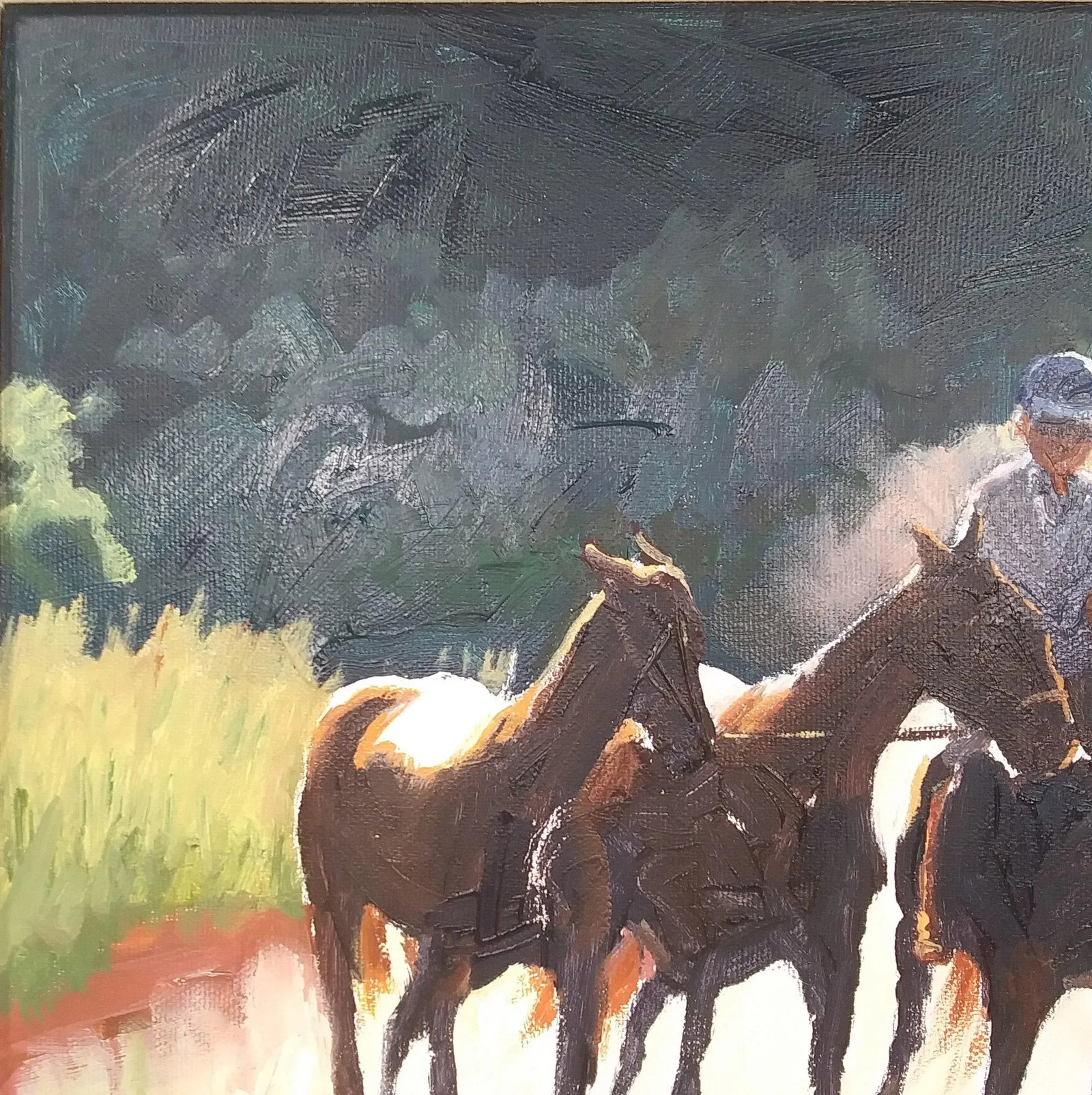 Oil Painting Five Horses by Virginia k.c. Peake Noted Ct Artist 2001 Framed - 4