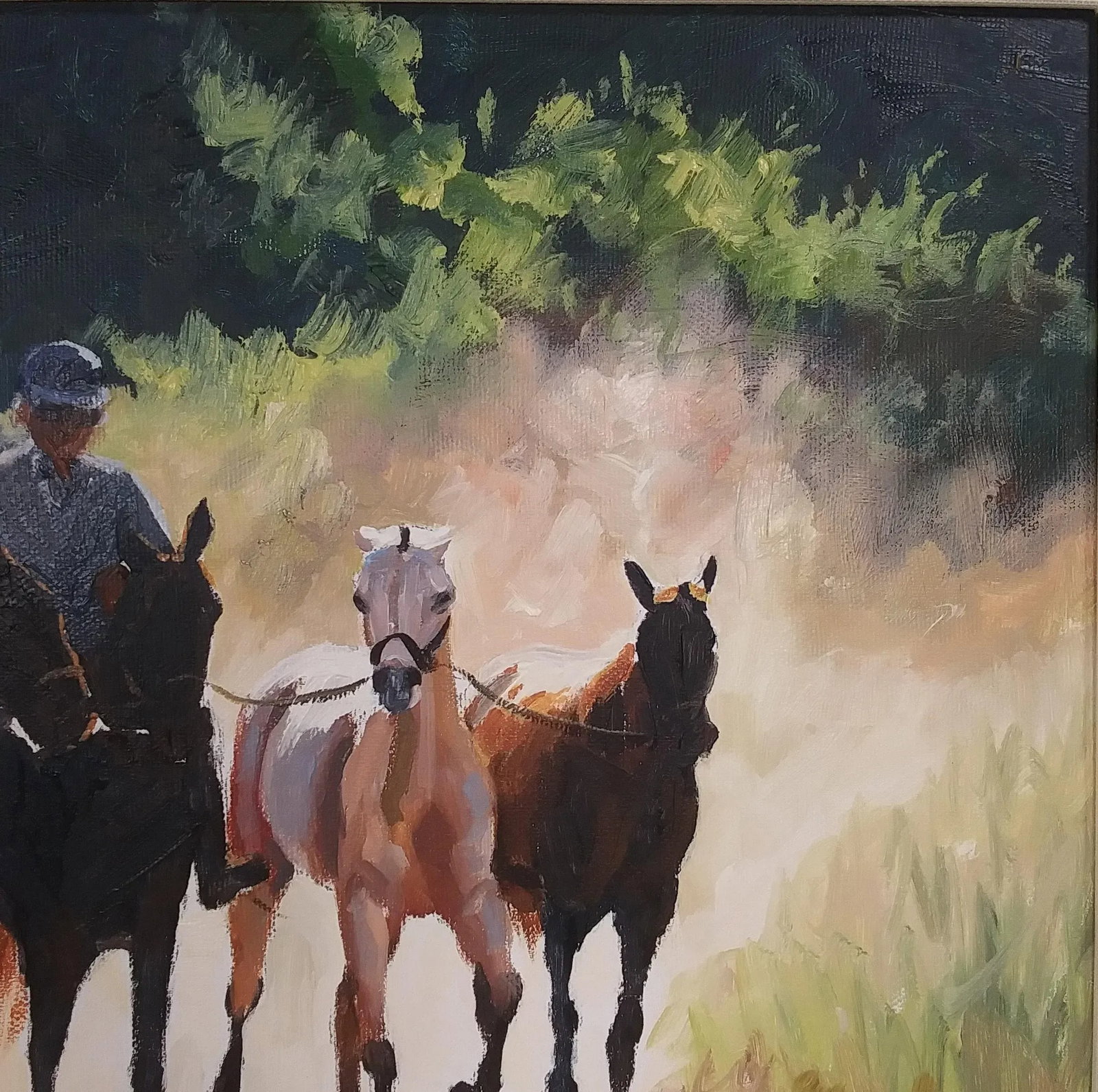 Oil Painting Five Horses by Virginia k.c. Peake Noted Ct Artist 2001 Framed - 5