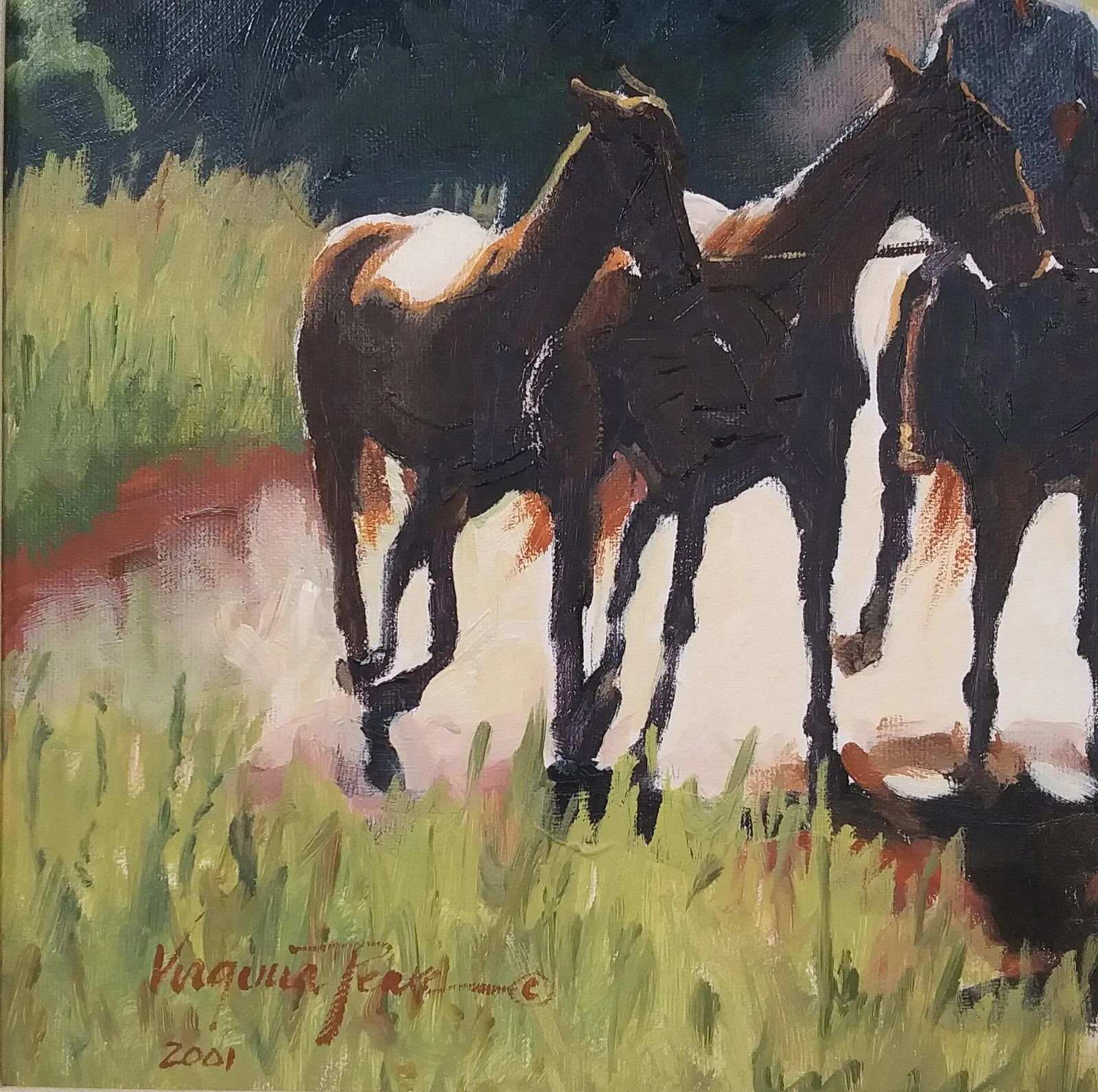 Oil Painting Five Horses by Virginia k.c. Peake Noted Ct Artist 2001 Framed - 7