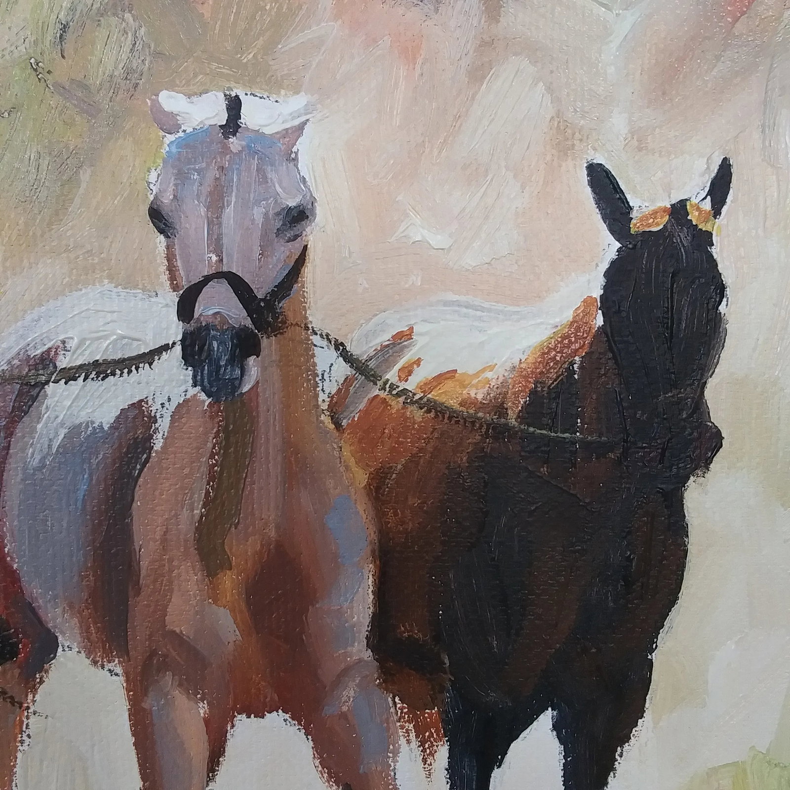 Oil Painting Five Horses by Virginia k.c. Peake Noted Ct Artist 2001 Framed - 9