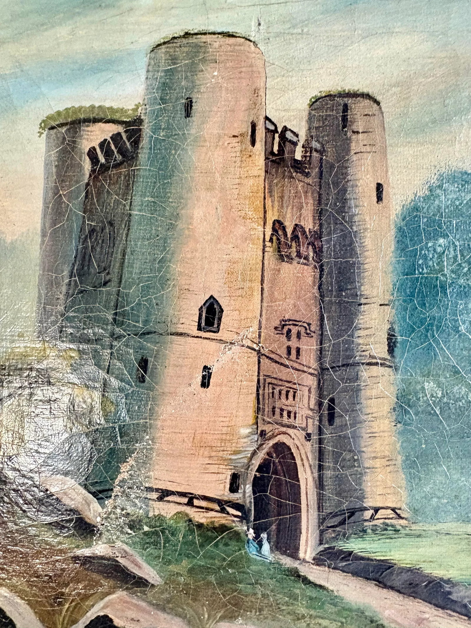 Early 20th Century French Castle Art Oil on Canvas - 10