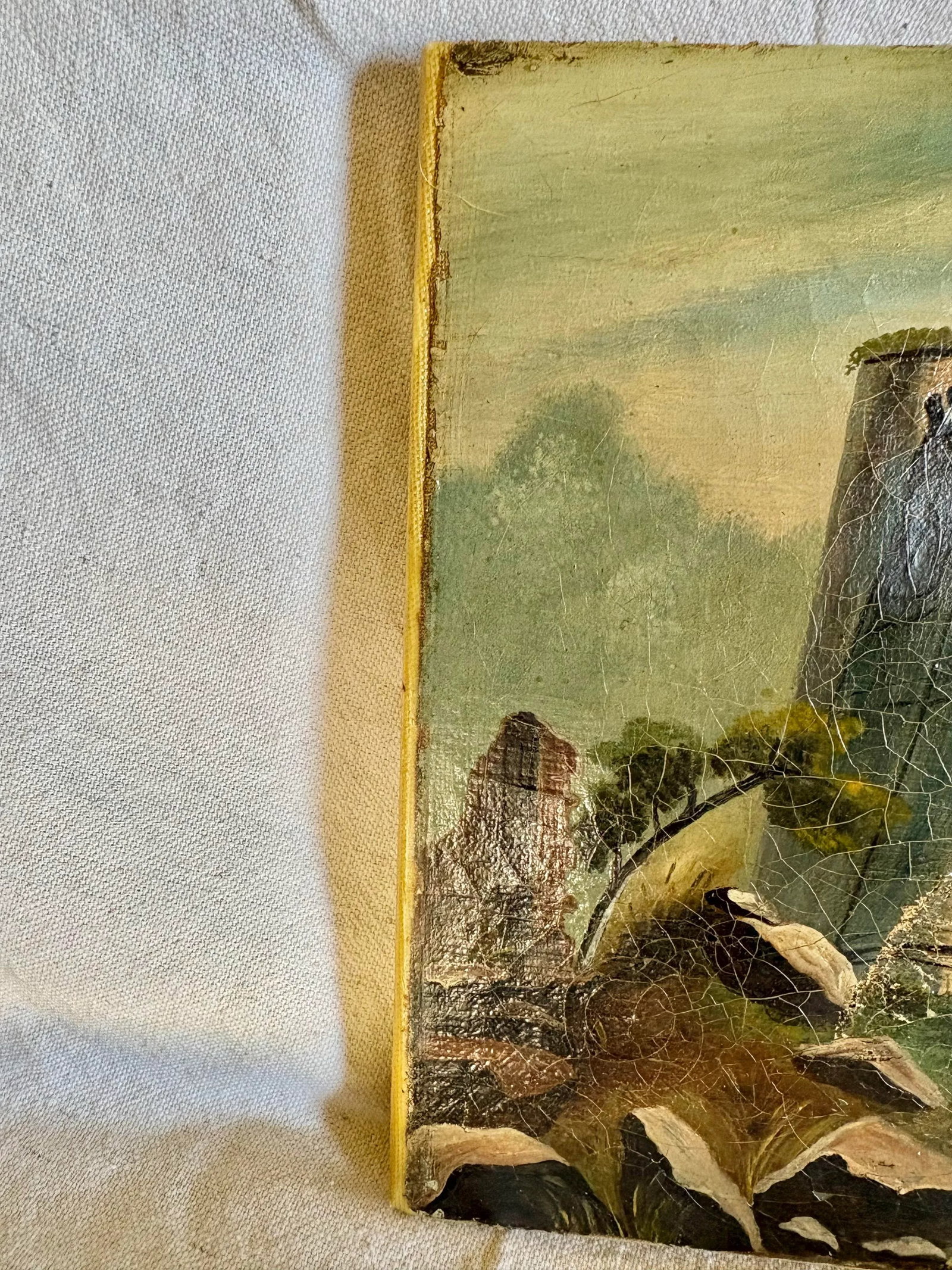 Early 20th Century French Castle Art Oil on Canvas - 11