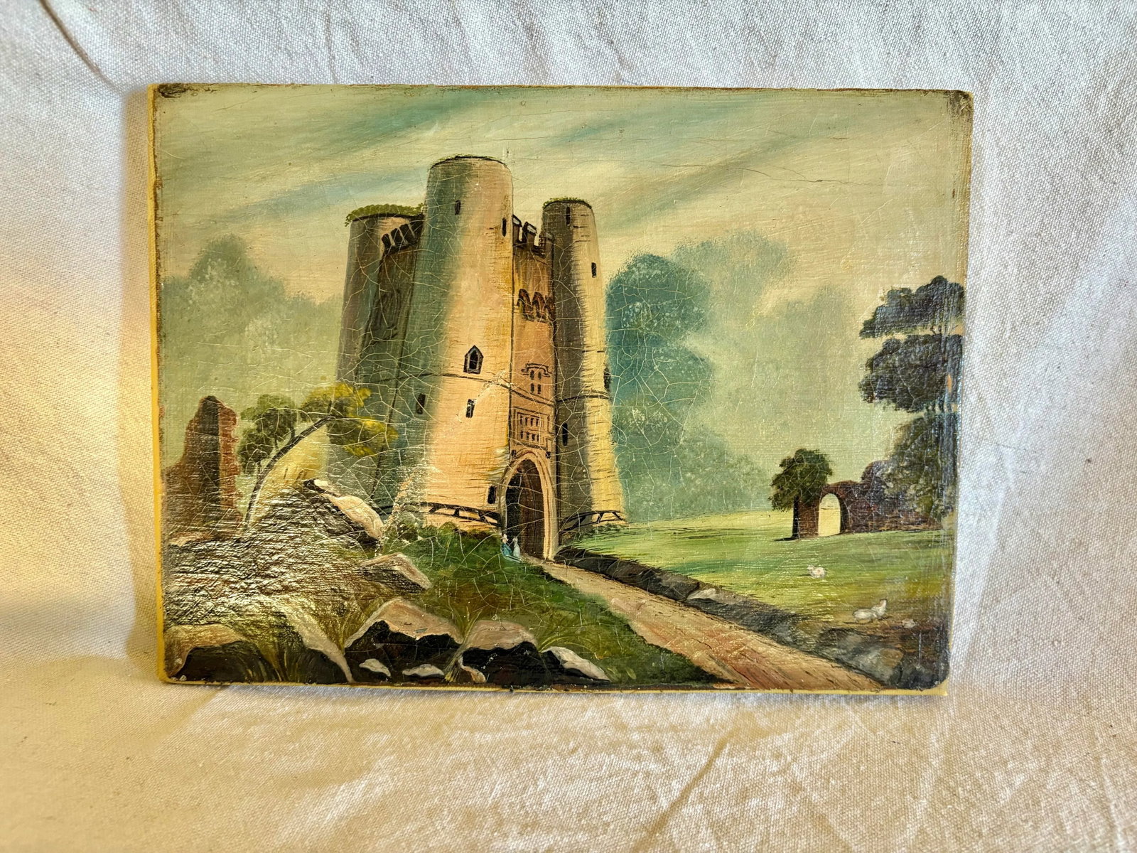 Early 20th Century French Castle Art Oil on Canvas - 2