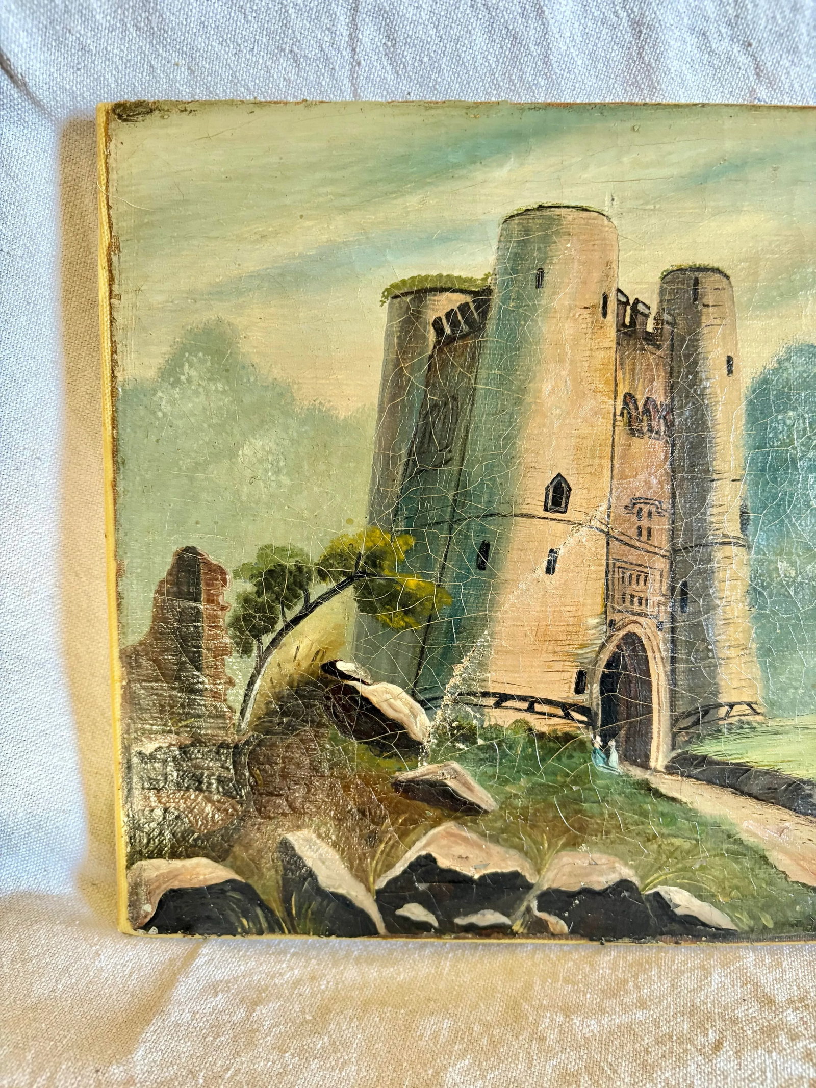 Early 20th Century French Castle Art Oil on Canvas - 3