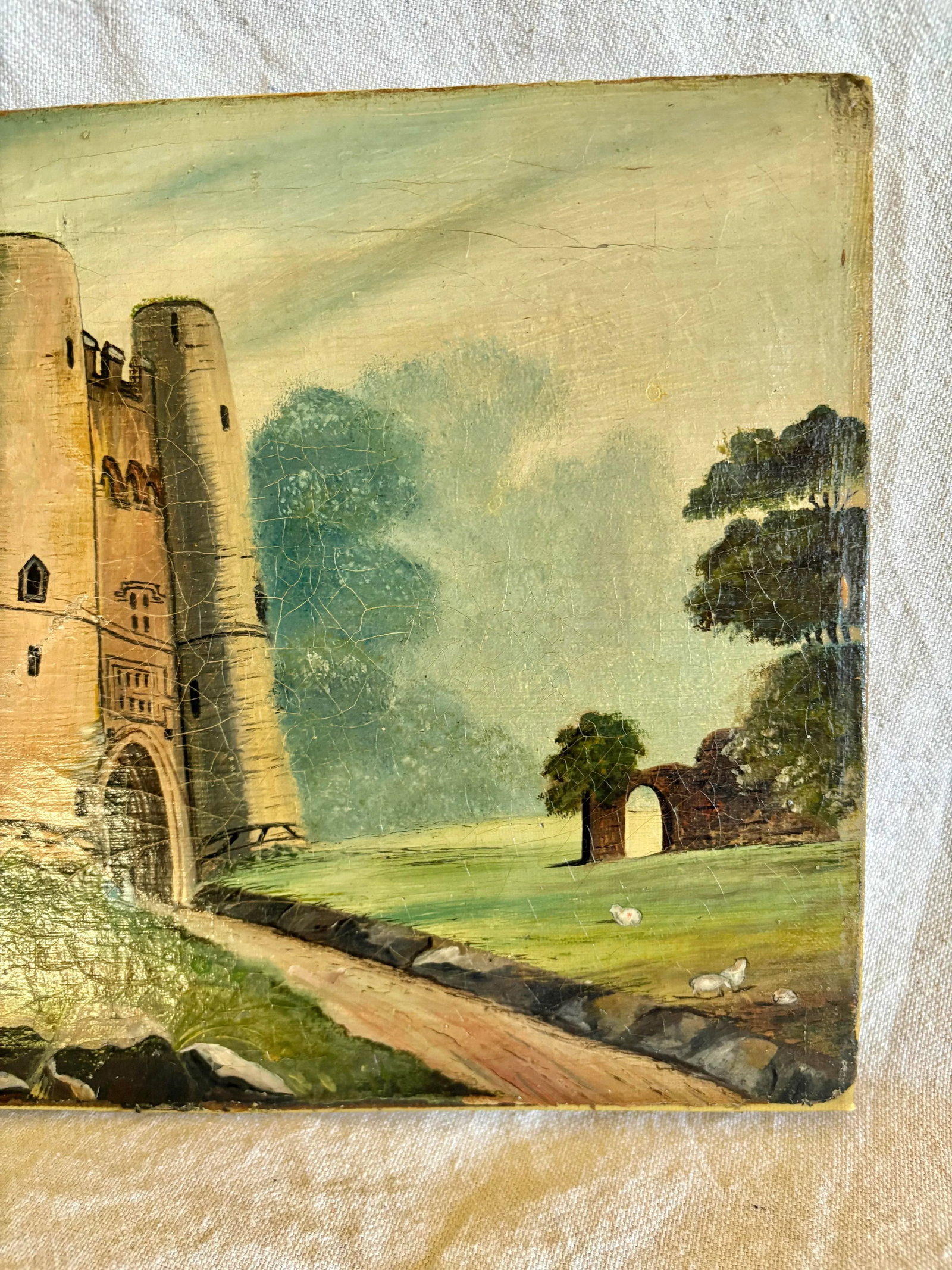 Early 20th Century French Castle Art Oil on Canvas - 4