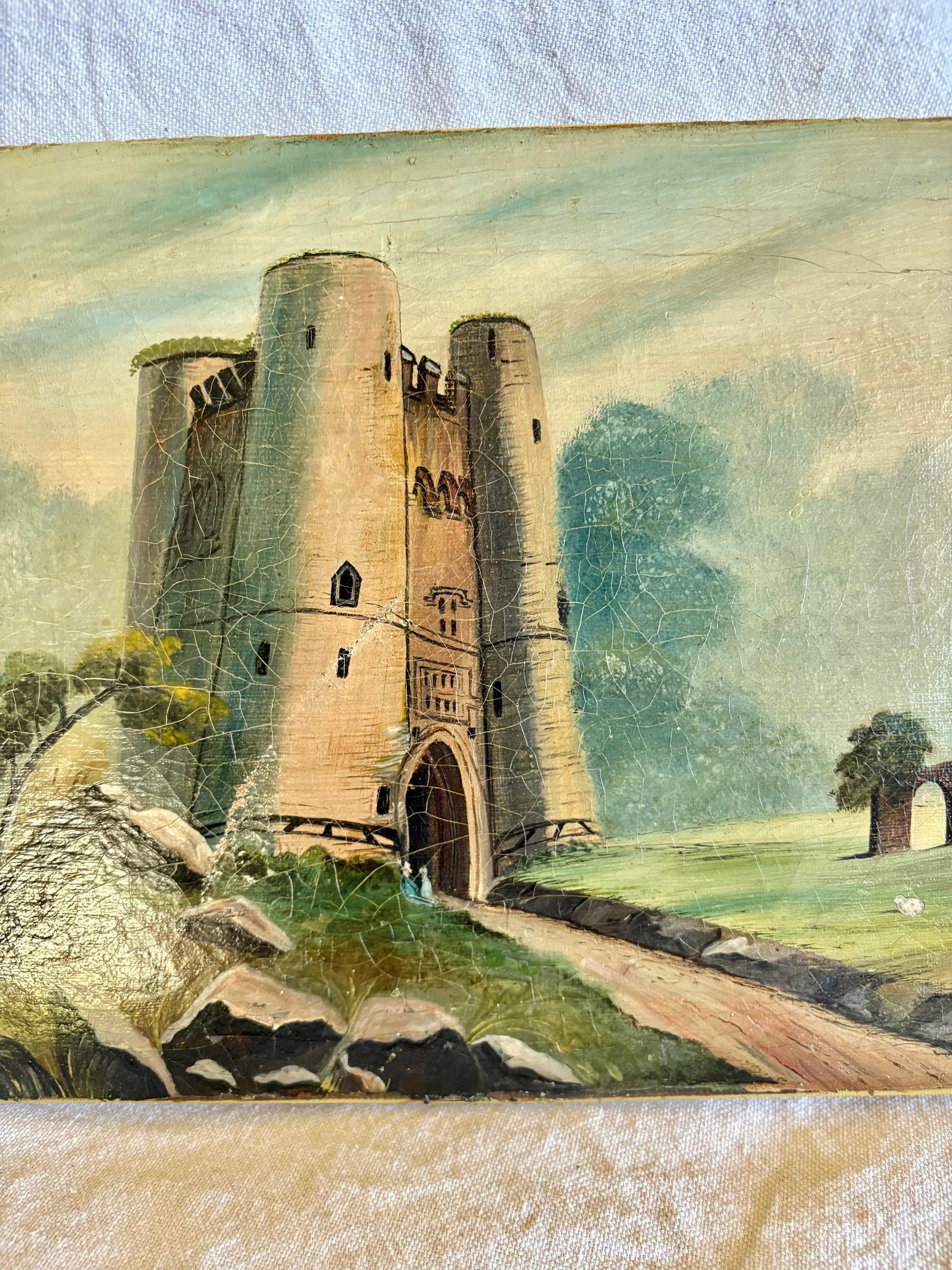 Early 20th Century French Castle Art Oil on Canvas - 5