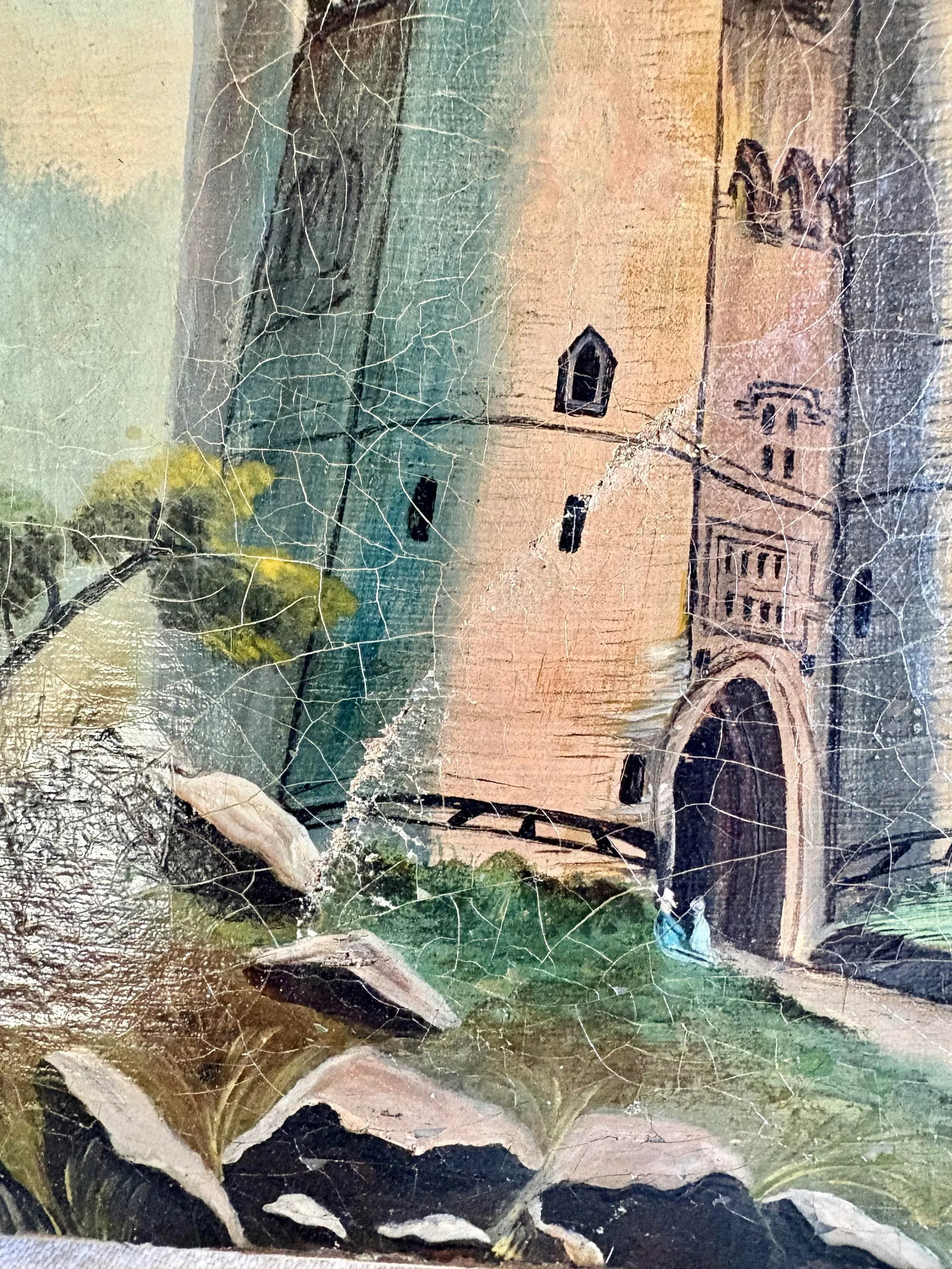 Early 20th Century French Castle Art Oil on Canvas - 6