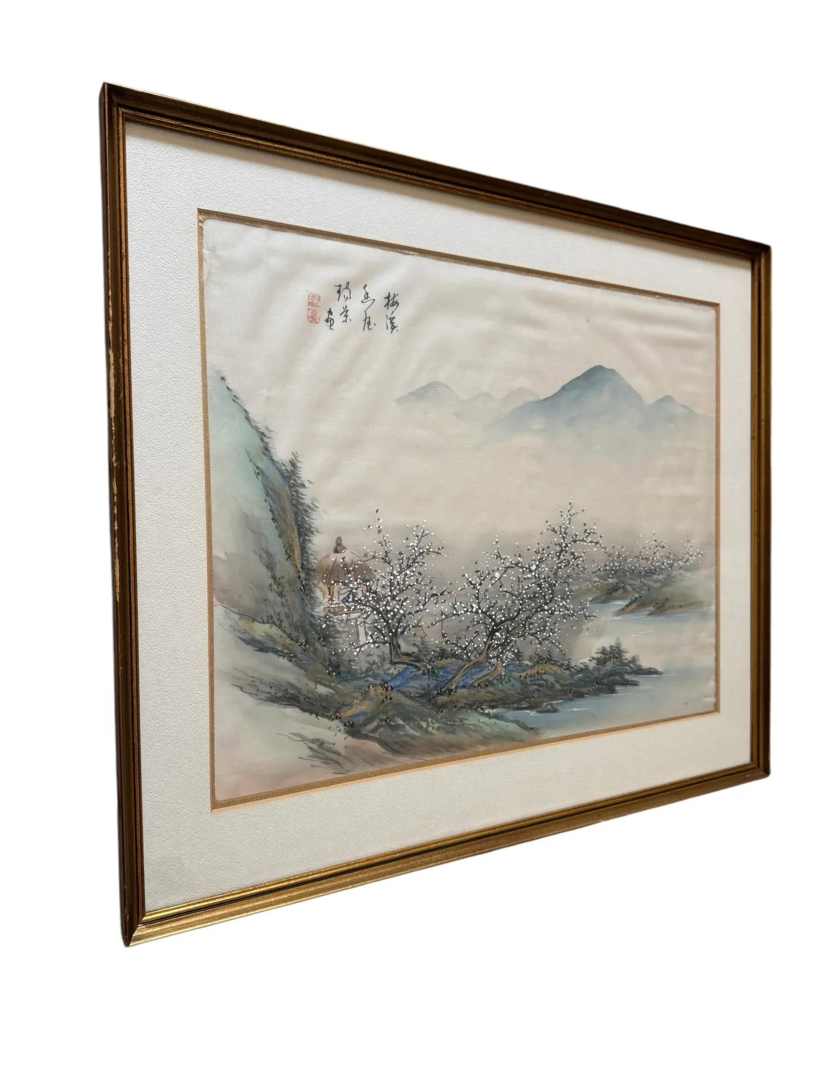 Mid 20th Century Pair of Chinese Mountain Village Landscape Paintings on Silk, Custom Framed - 7