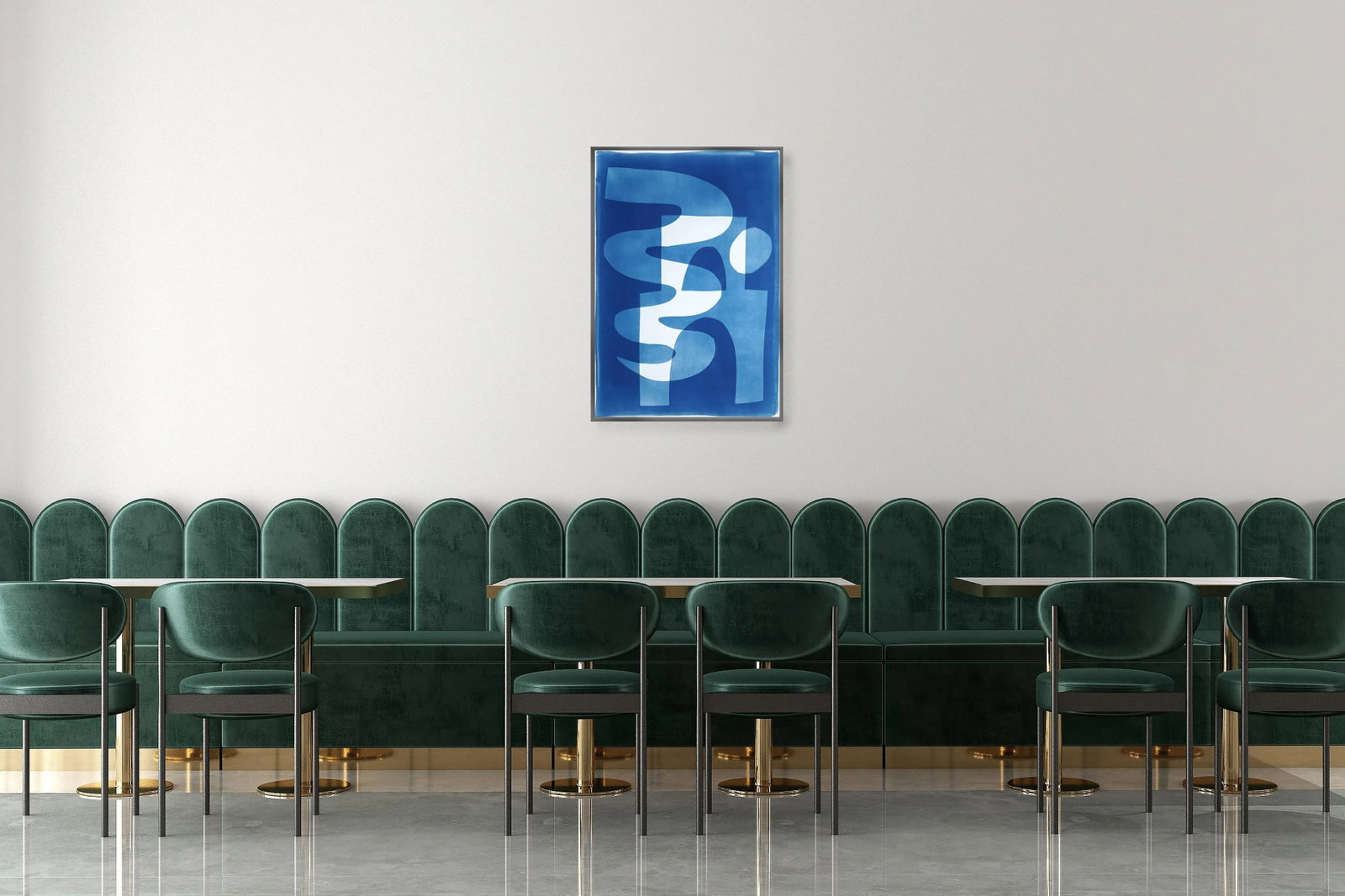 2025, Desert Modernism Cyanotype Monotype on Watercolor Paper, Blue and White "Cloudy Night", Handma - 2