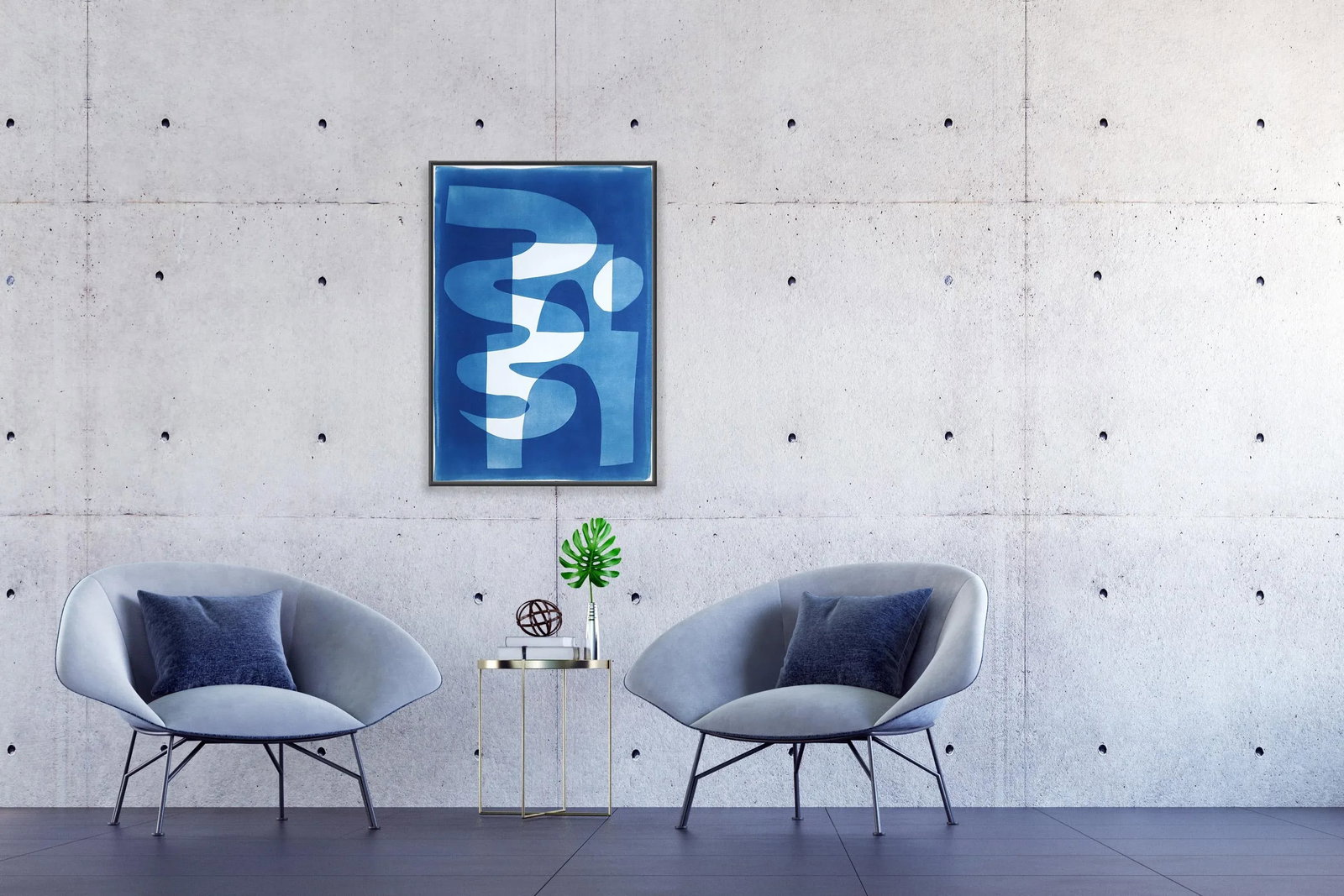 2025, Desert Modernism Cyanotype Monotype on Watercolor Paper, Blue and White "Cloudy Night", Handma - 7