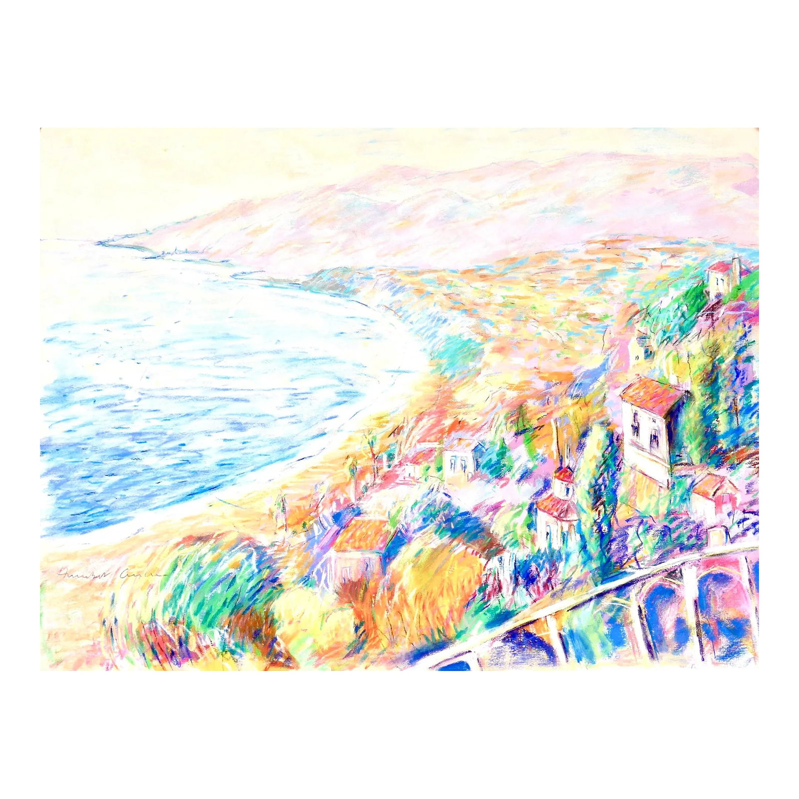 Pacific Palisades to Malibu, California: -Pacific Palisades to Malibu , before the fires. Original pastel drawing, unique and original, before the fires. Artist drew and painted this art on paper in plein air in southern California. It is a