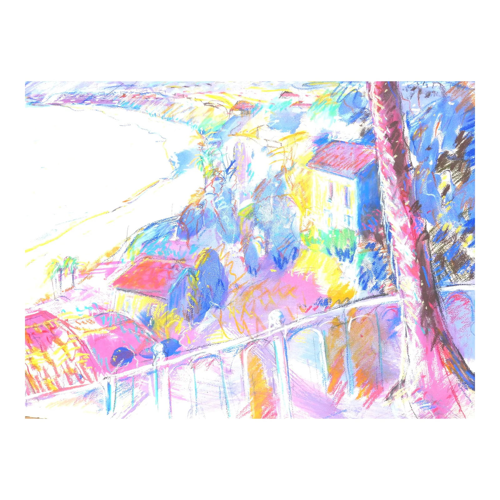 Pacific Palisades to Malibu: Fresh and Contemporary: Original and unique, this view is no longer visible. Created before the Palisades fire. Artist drew and painted this art on paper in plein air in southern California. It is a