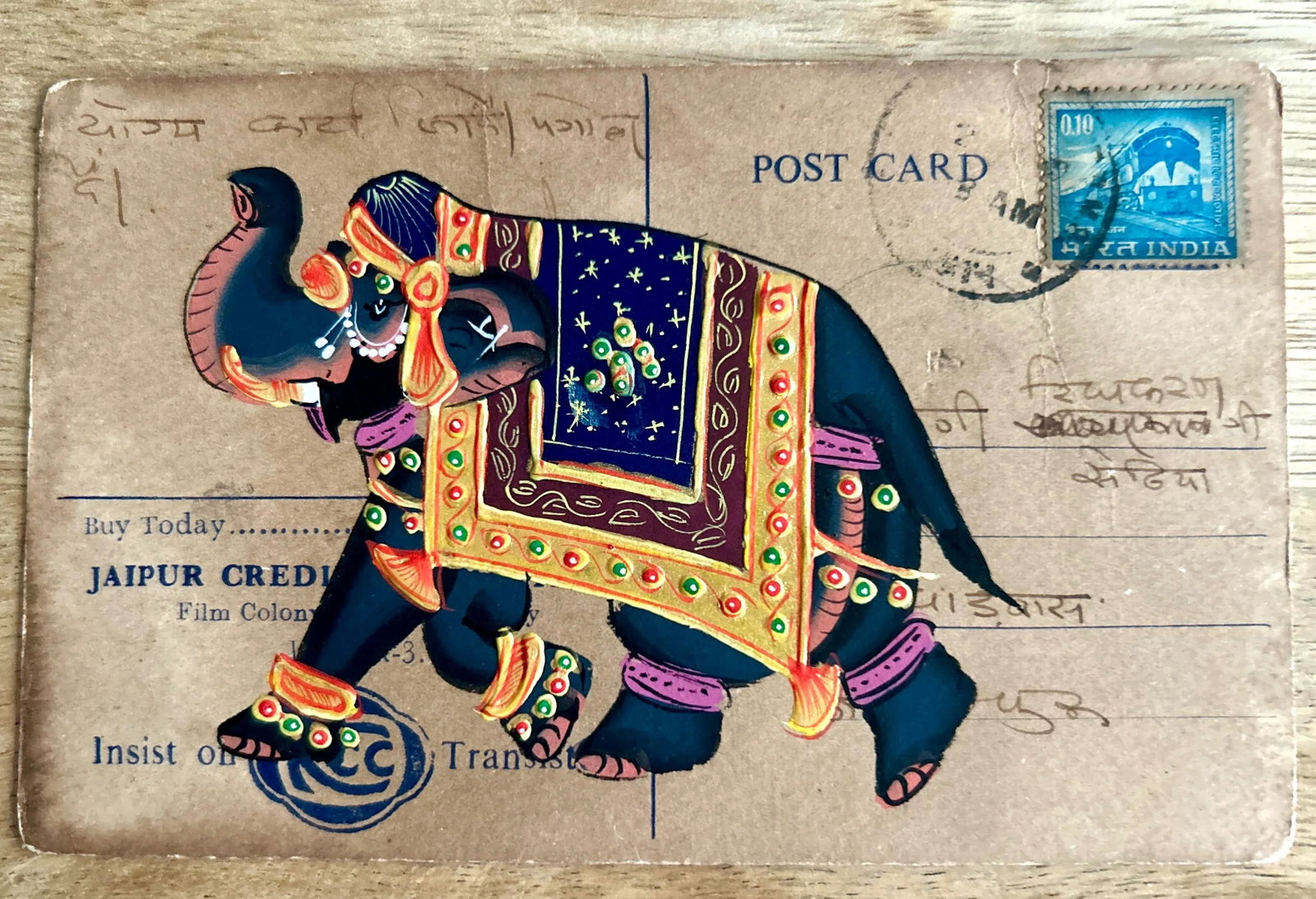 Mid 20th Century Vintage Indian Elephant Hand Painted Rajasthani Paper Postcard, Set of Four - 4