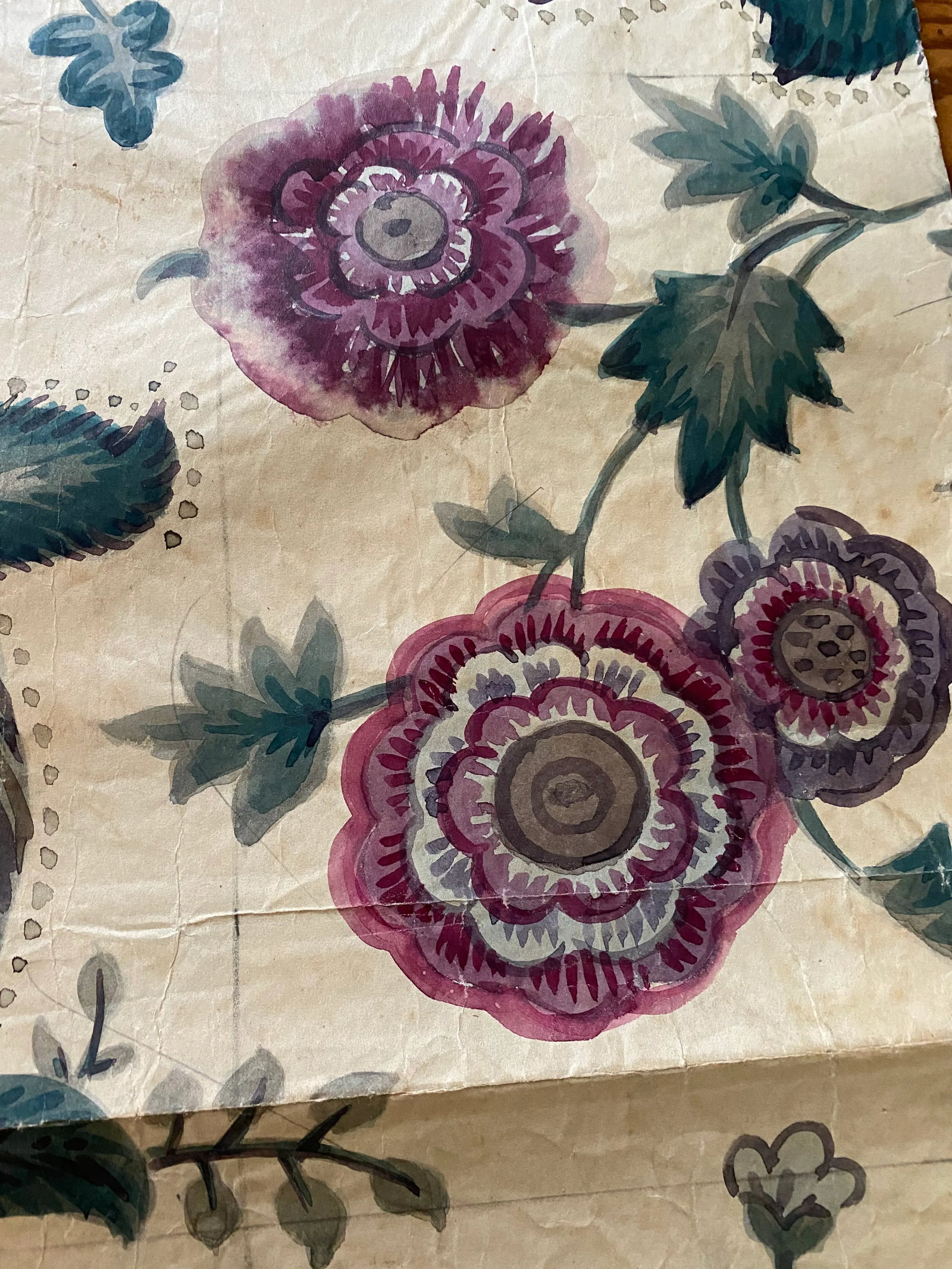 Antique Jacobean Flowers & Birds Wallpaper Artists' Rendering - 9