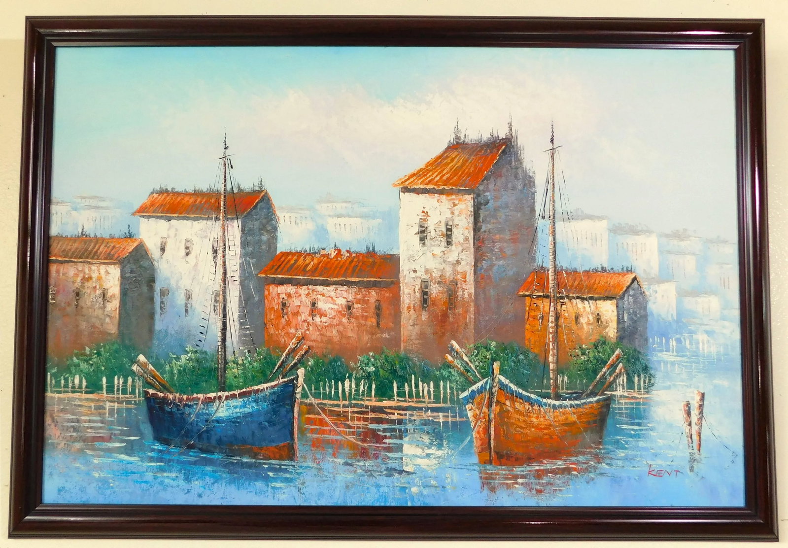 Mid Century Original "Kent" Nautical Boat Seascape Oil on Canvas Framed Painting - 11