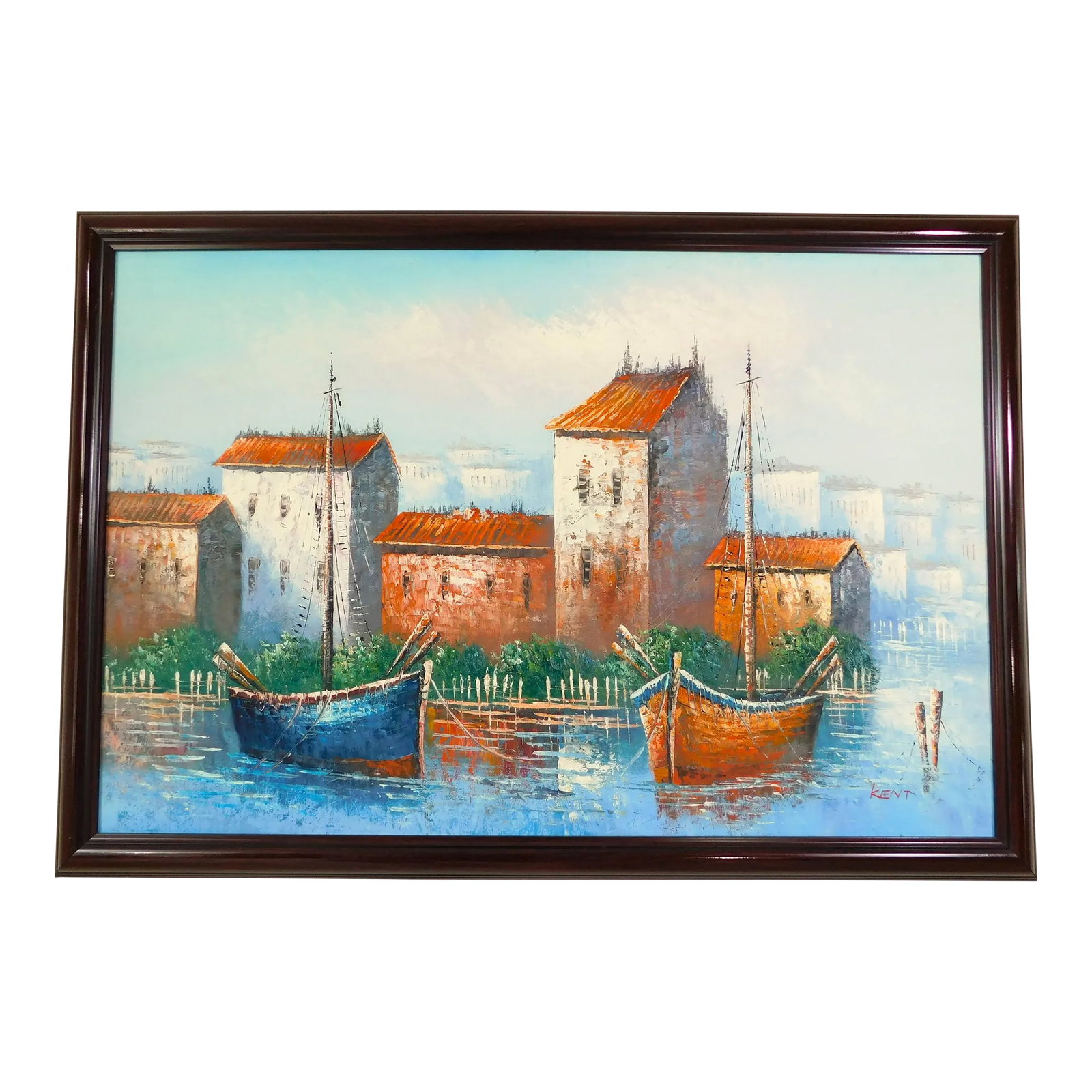 Mid Century Original "Kent" Nautical Boat Seascape Oil on Canvas Framed Painting (1 of 11)