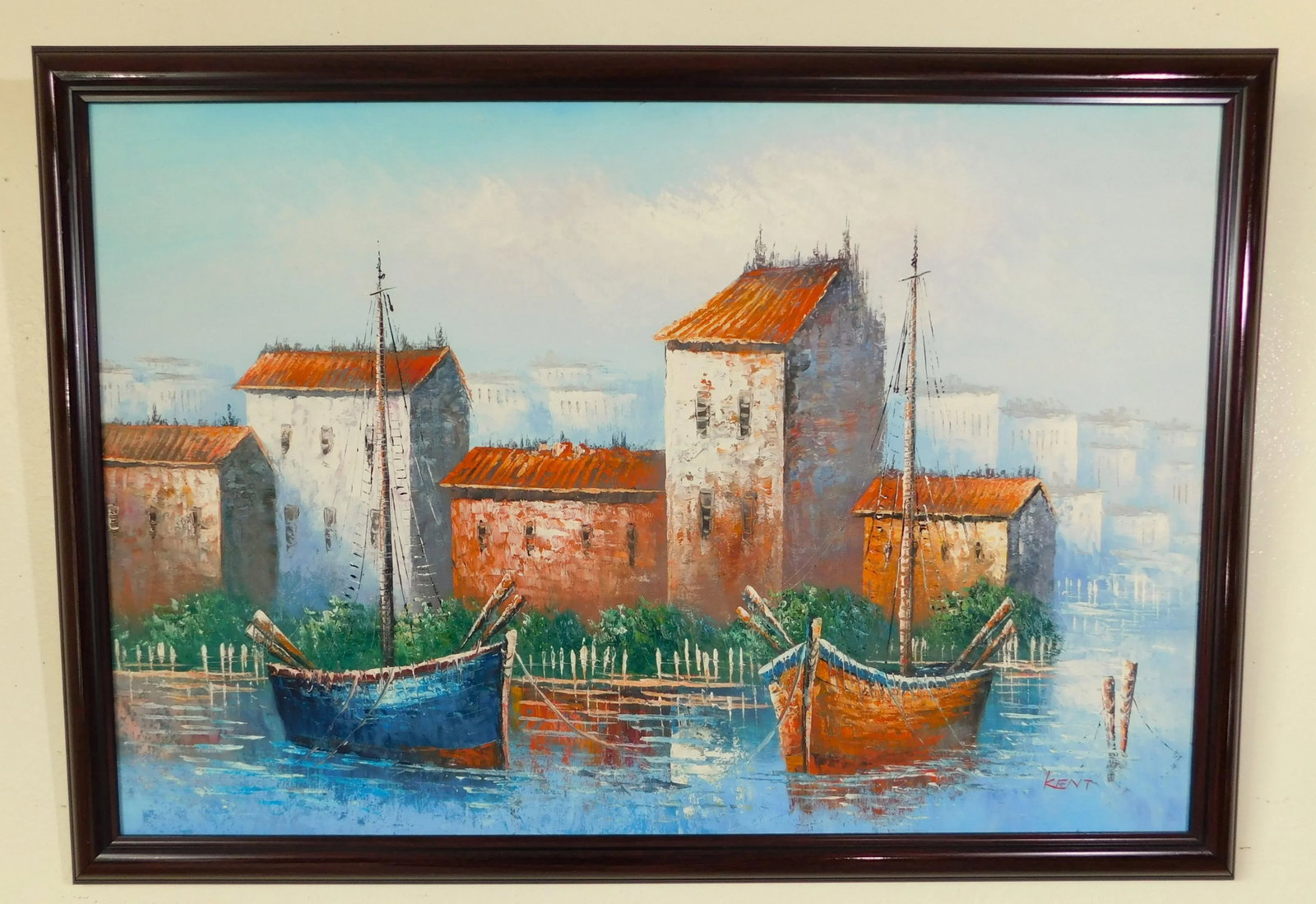 Mid Century Original "Kent" Nautical Boat Seascape Oil on Canvas Framed Painting - 3