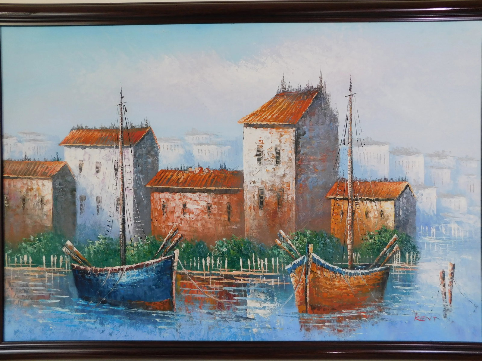 Mid Century Original "Kent" Nautical Boat Seascape Oil on Canvas Framed Painting - 4