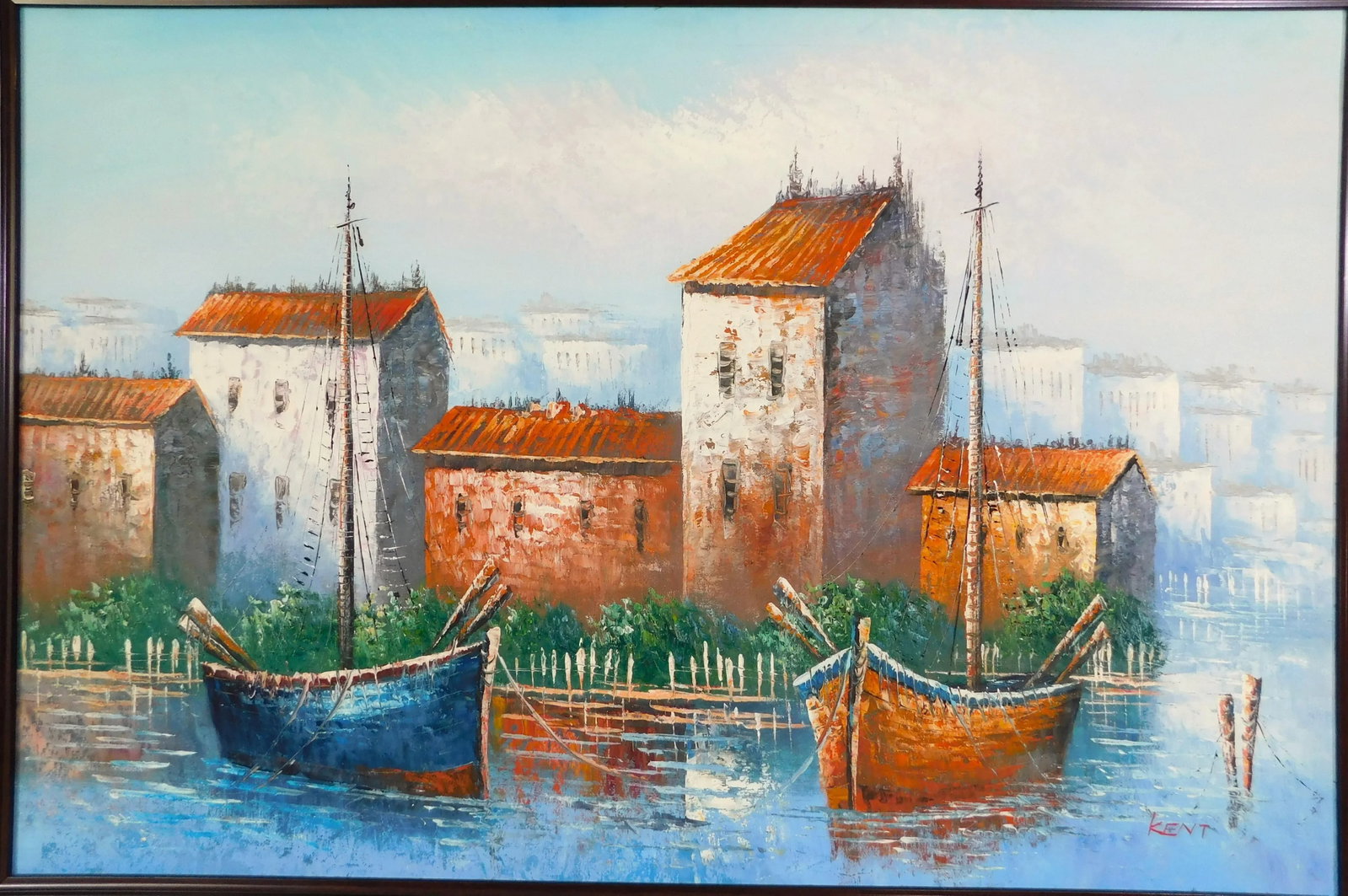 Mid Century Original "Kent" Nautical Boat Seascape Oil on Canvas Framed Painting - 5
