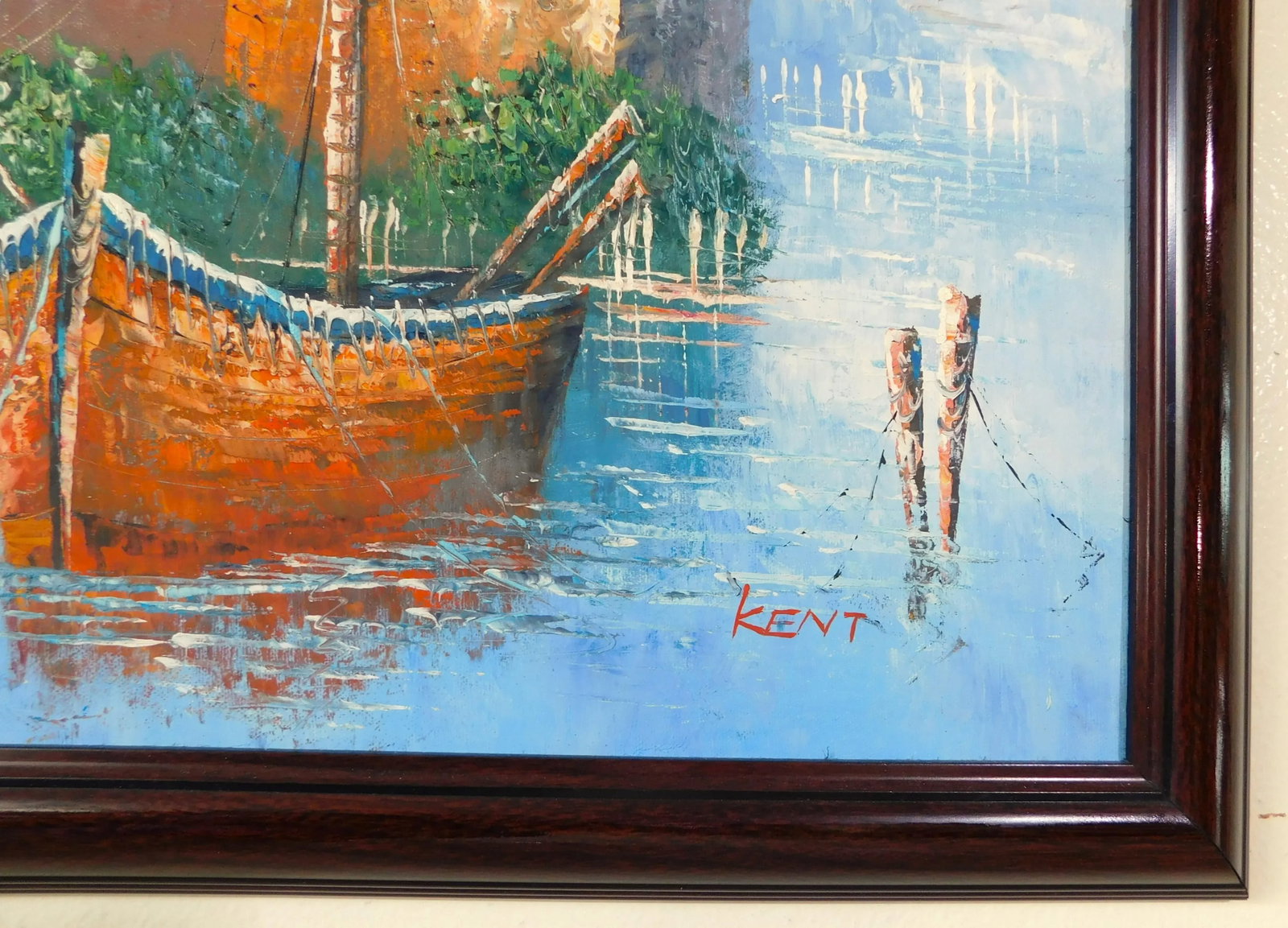 Mid Century Original "Kent" Nautical Boat Seascape Oil on Canvas Framed Painting - 9