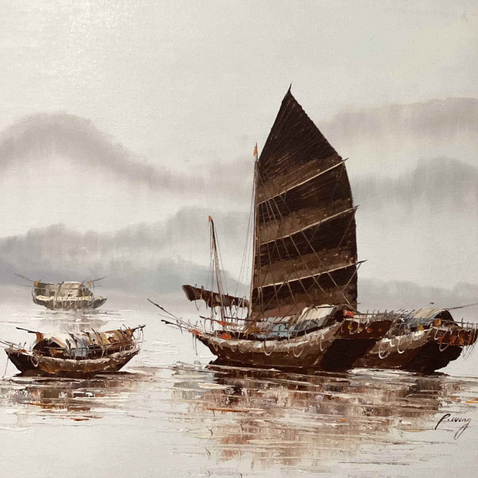 Original Painting on Canvas Nautical Seascape by Paul Wong Framed - 10