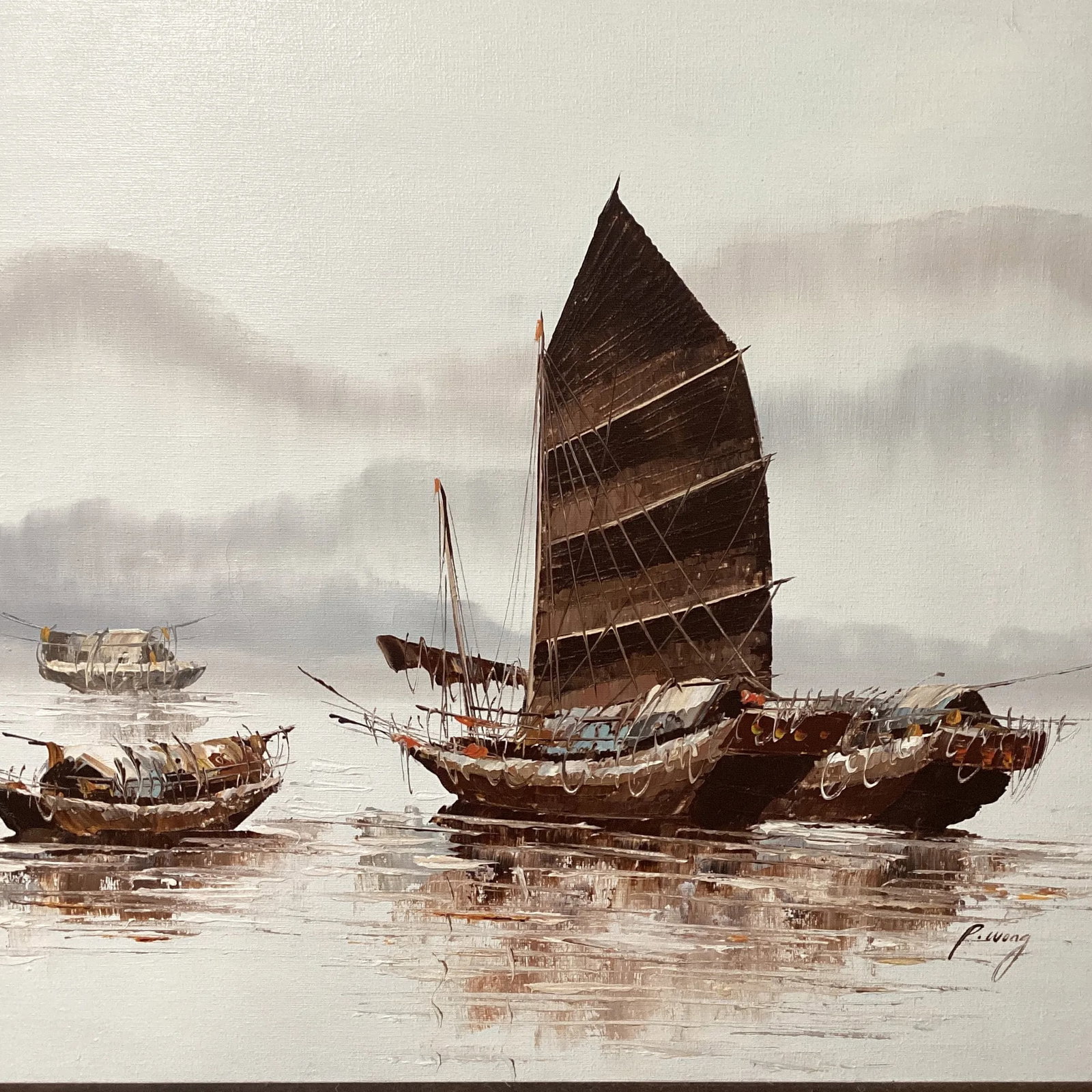 Original Painting on Canvas Nautical Seascape by Paul Wong Framed - 12