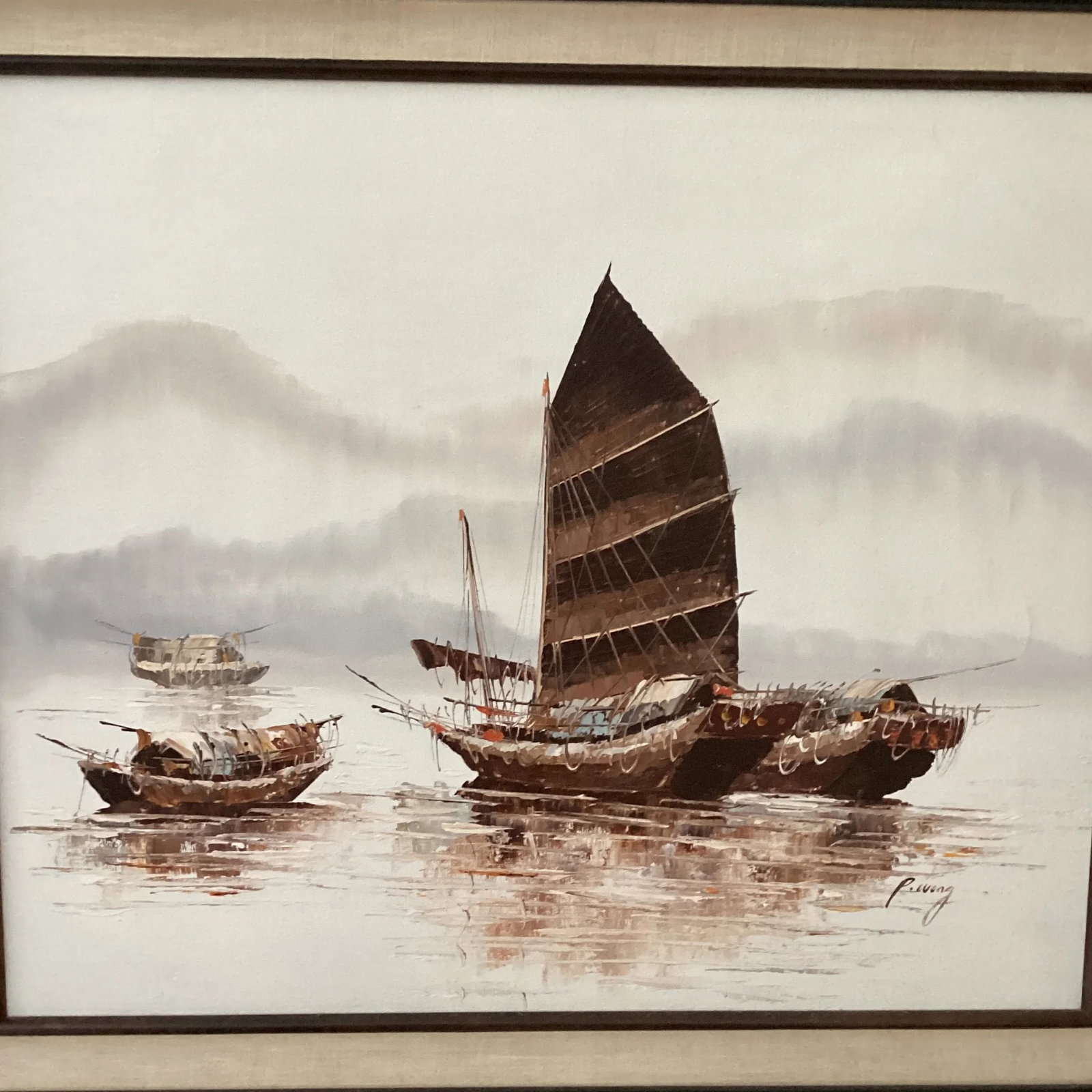 Original Painting on Canvas Nautical Seascape by Paul Wong Framed - 2