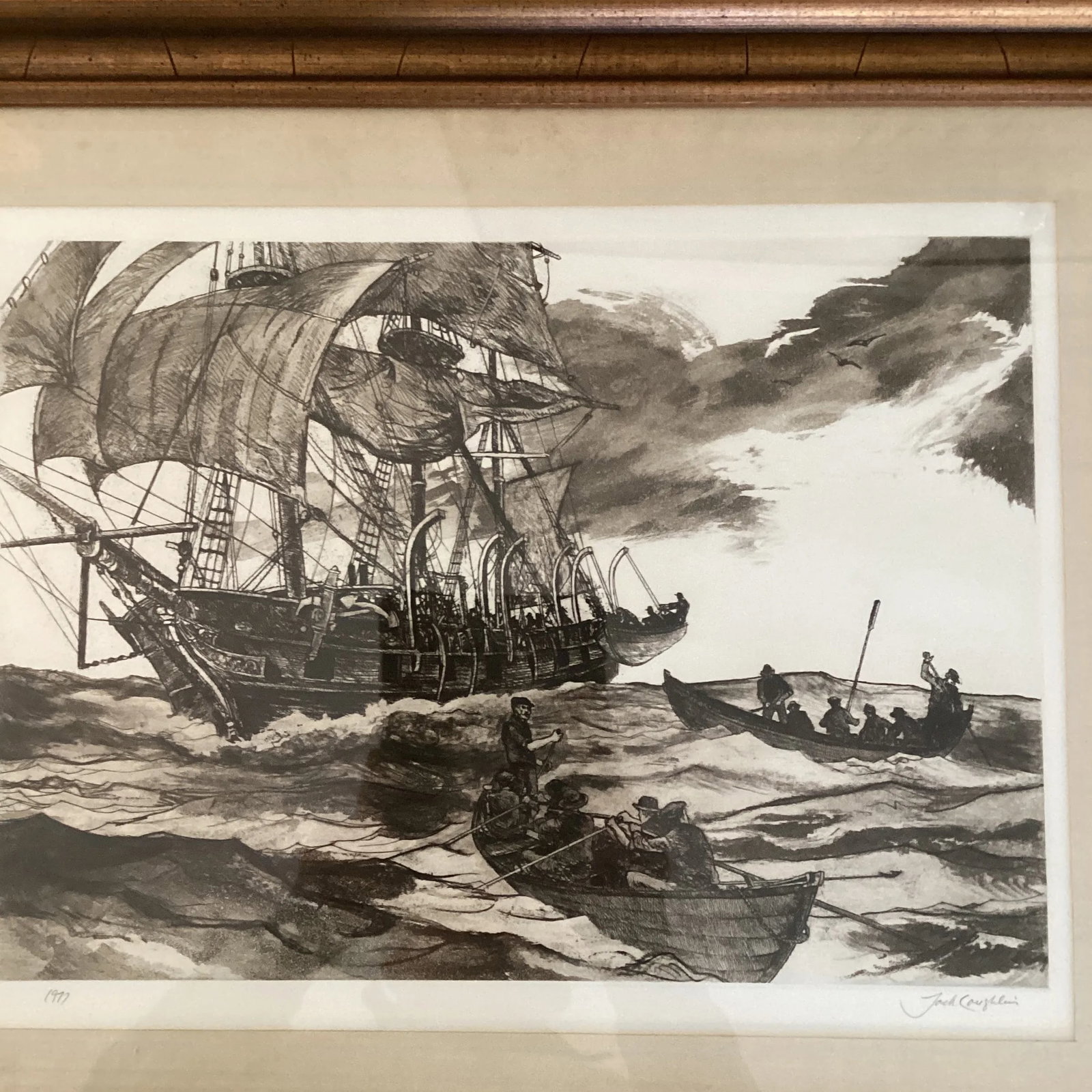 Original Etching "Boats Away" Limited Edition Signed by Jack Coughlin Circa 1977, Framed - 11