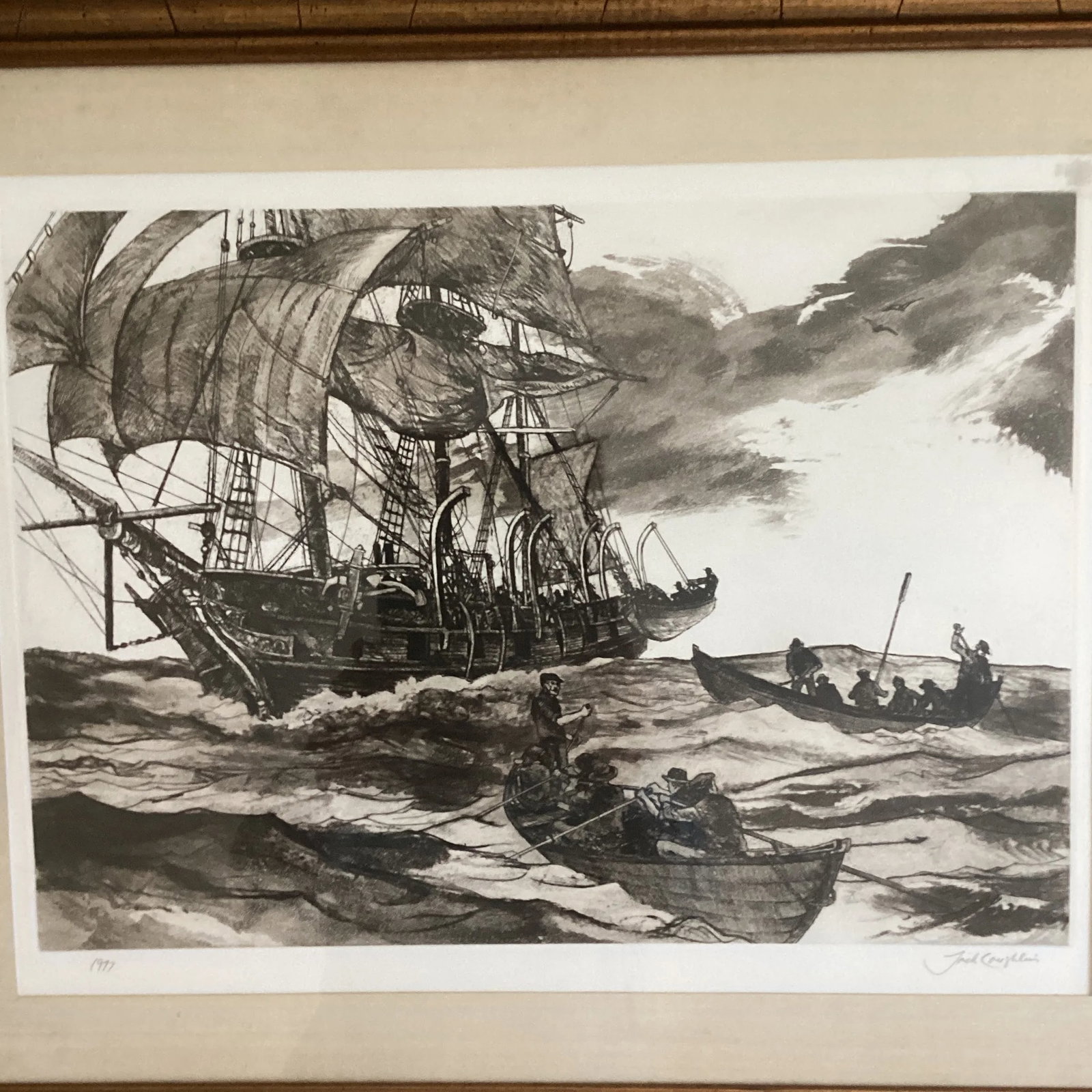 Original Etching "Boats Away" Limited Edition Signed by Jack Coughlin Circa 1977, Framed - 12