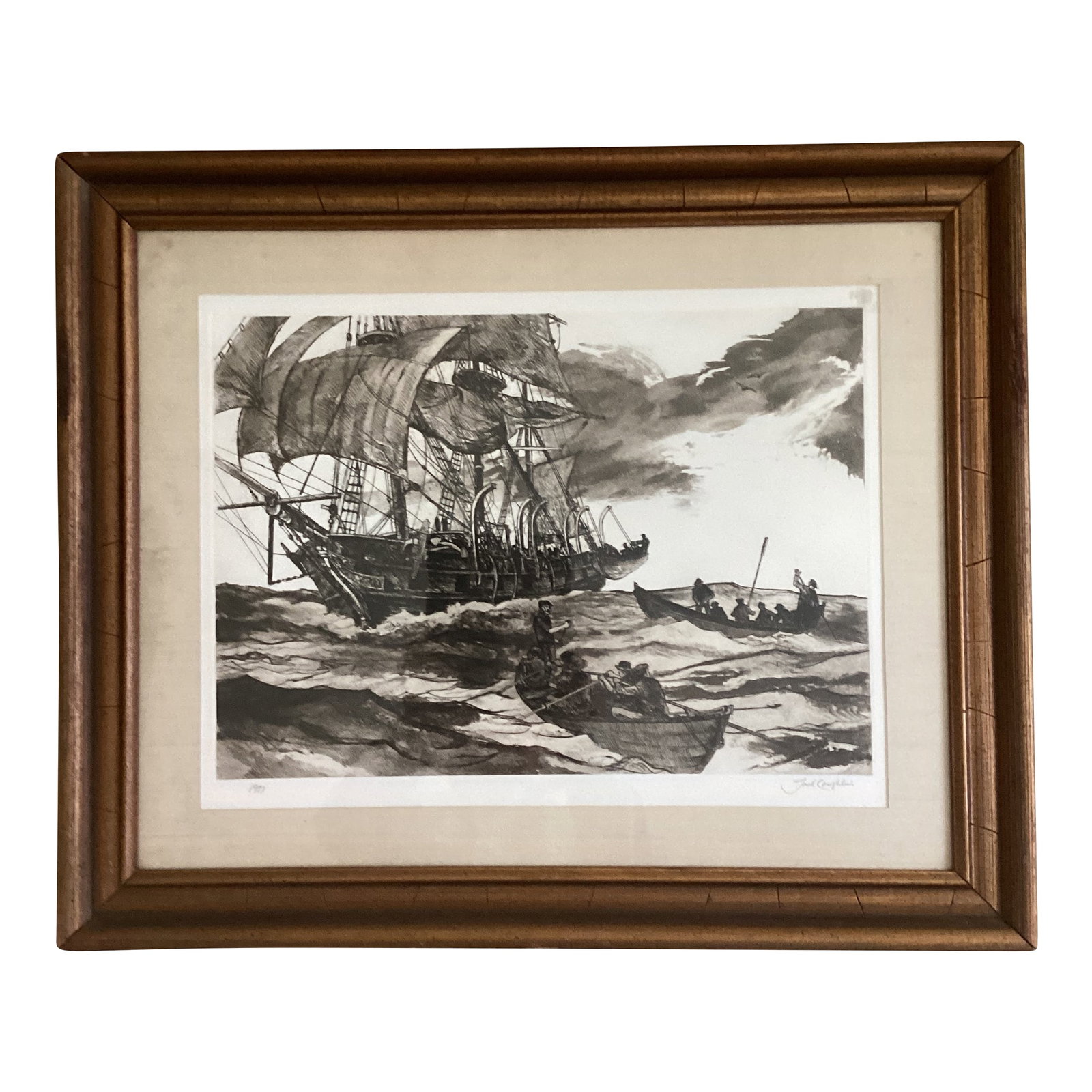 Original Etching "Boats Away" Limited Edition Signed by Jack Coughlin Circa 1977, Framed: Discover the captivating artistry of Jack Coughlin with the original etching "Boats Away," a limited-edition piece that showcases the artist's skill in detail and composition. Signed by Coughlin