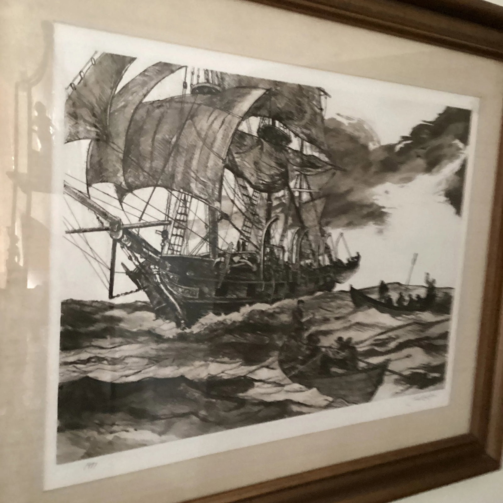 Original Etching "Boats Away" Limited Edition Signed by Jack Coughlin Circa 1977, Framed - 2
