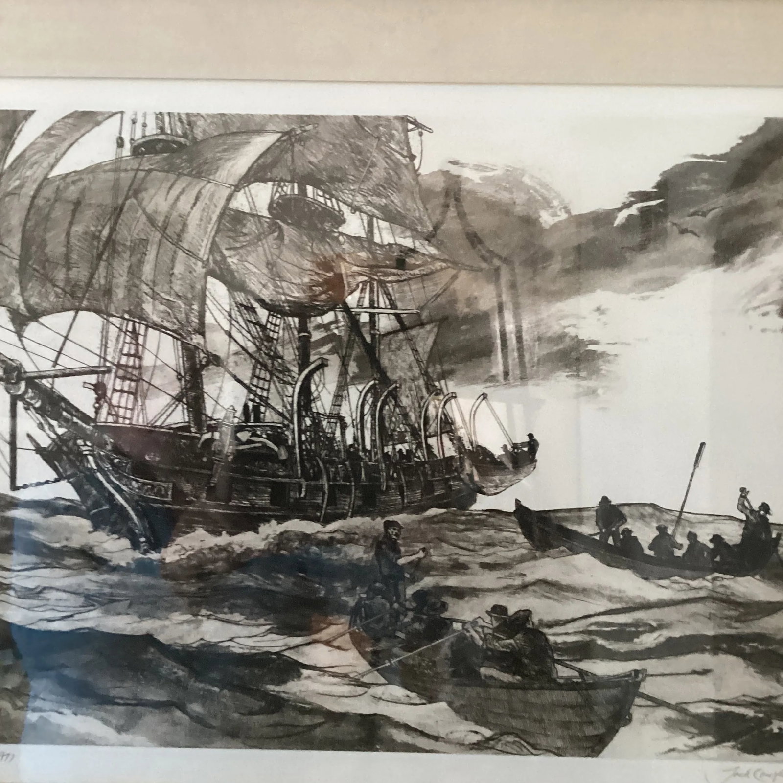 Original Etching "Boats Away" Limited Edition Signed by Jack Coughlin Circa 1977, Framed - 3