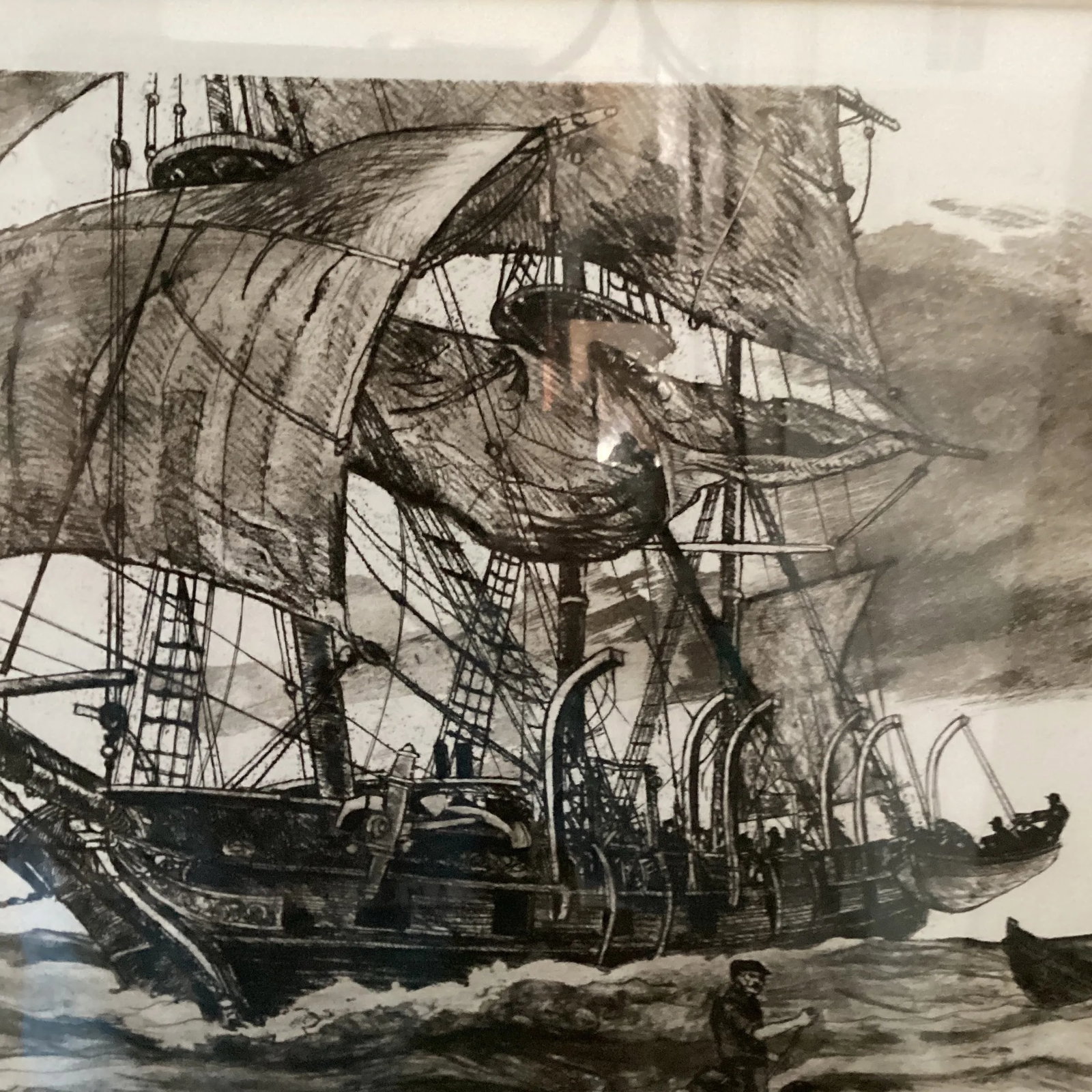 Original Etching "Boats Away" Limited Edition Signed by Jack Coughlin Circa 1977, Framed - 7