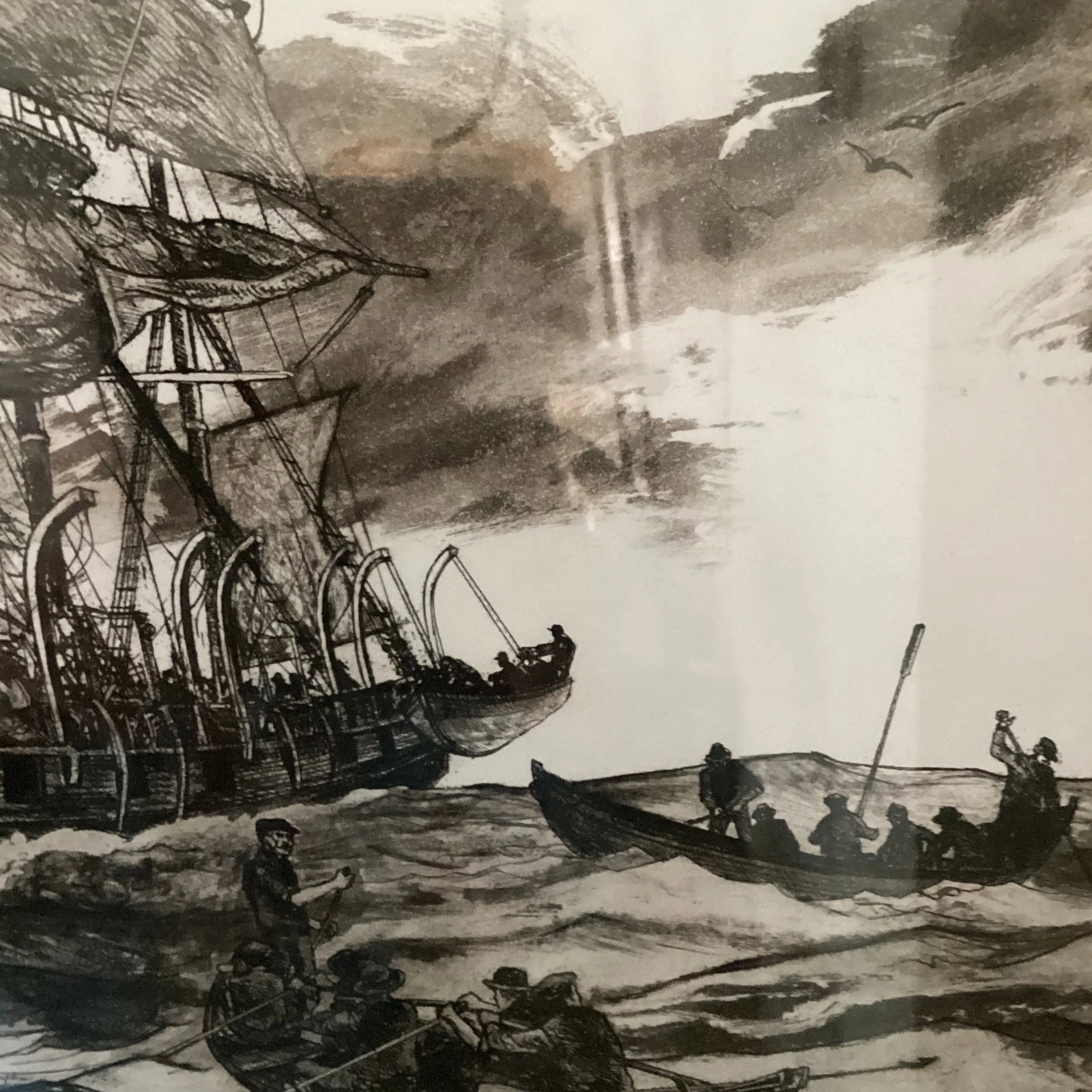 Original Etching "Boats Away" Limited Edition Signed by Jack Coughlin Circa 1977, Framed - 9