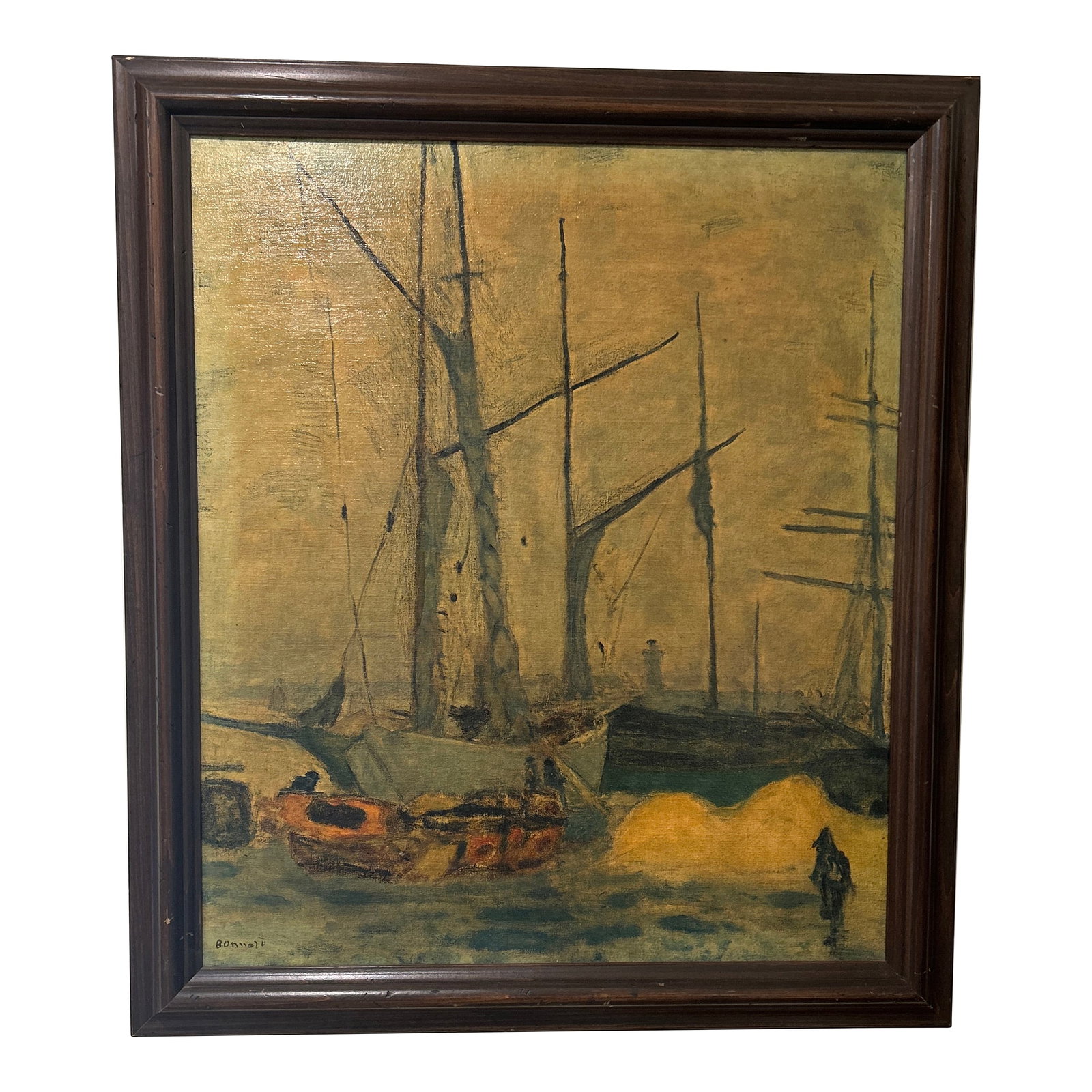 Vintage Post Impressionist Pierre Bonnard Painting on Canvas Nautical Seascape Framed: This beautiful piece of artwork by Pierre Bonnard depicts a serene nautical seascape in his signature Post-Impressionistic style. The painting is done on canvas using oil painting techniques and is