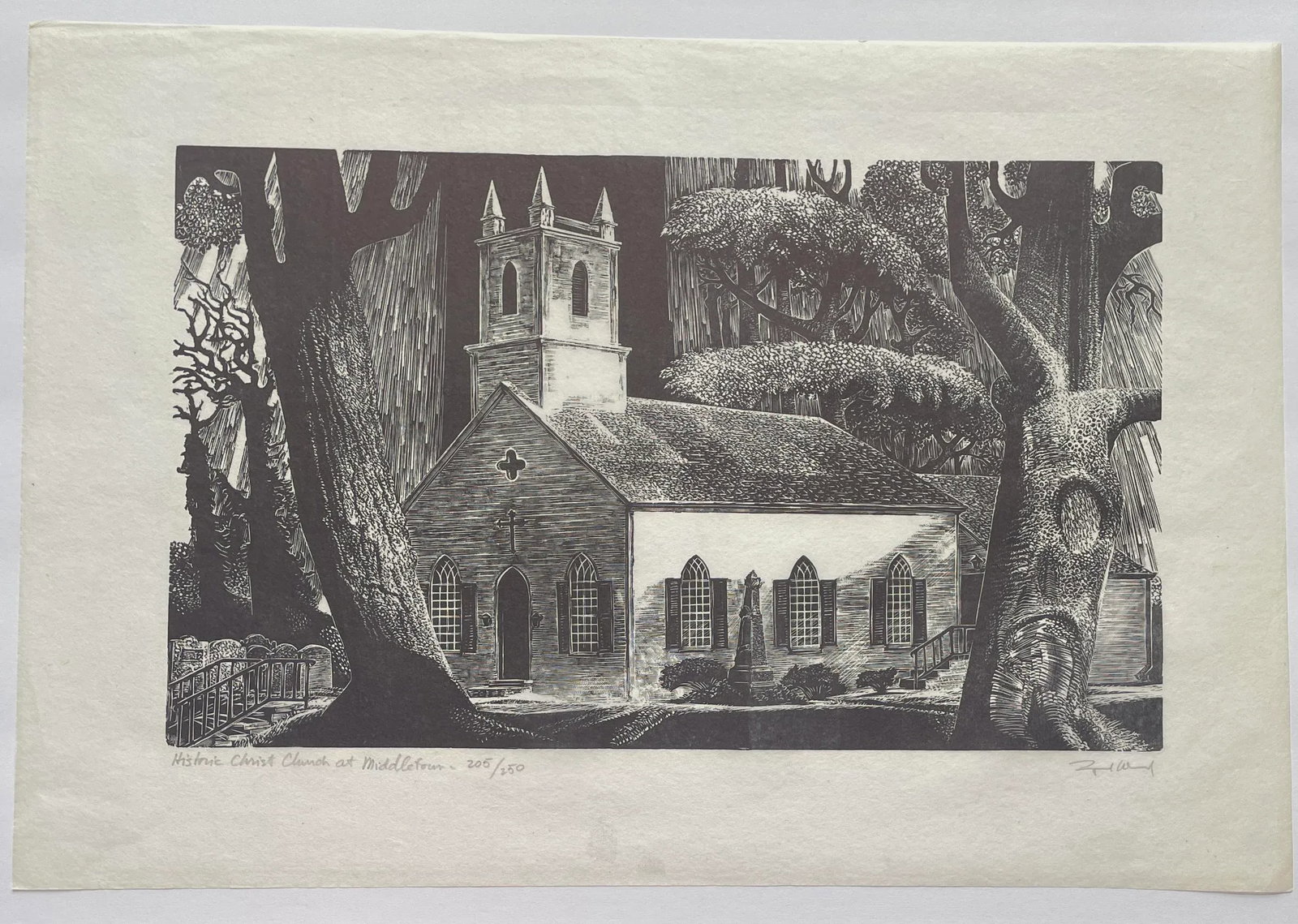 Lynd Ward Historic Christ Church at Middletown Wood Engraving - 5