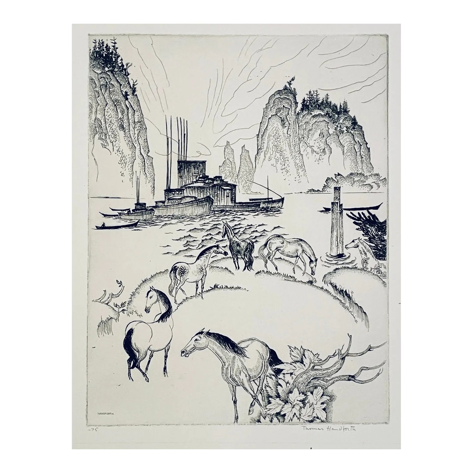 1929 Thomas Handforth Island Horses Etching (1 of 3)