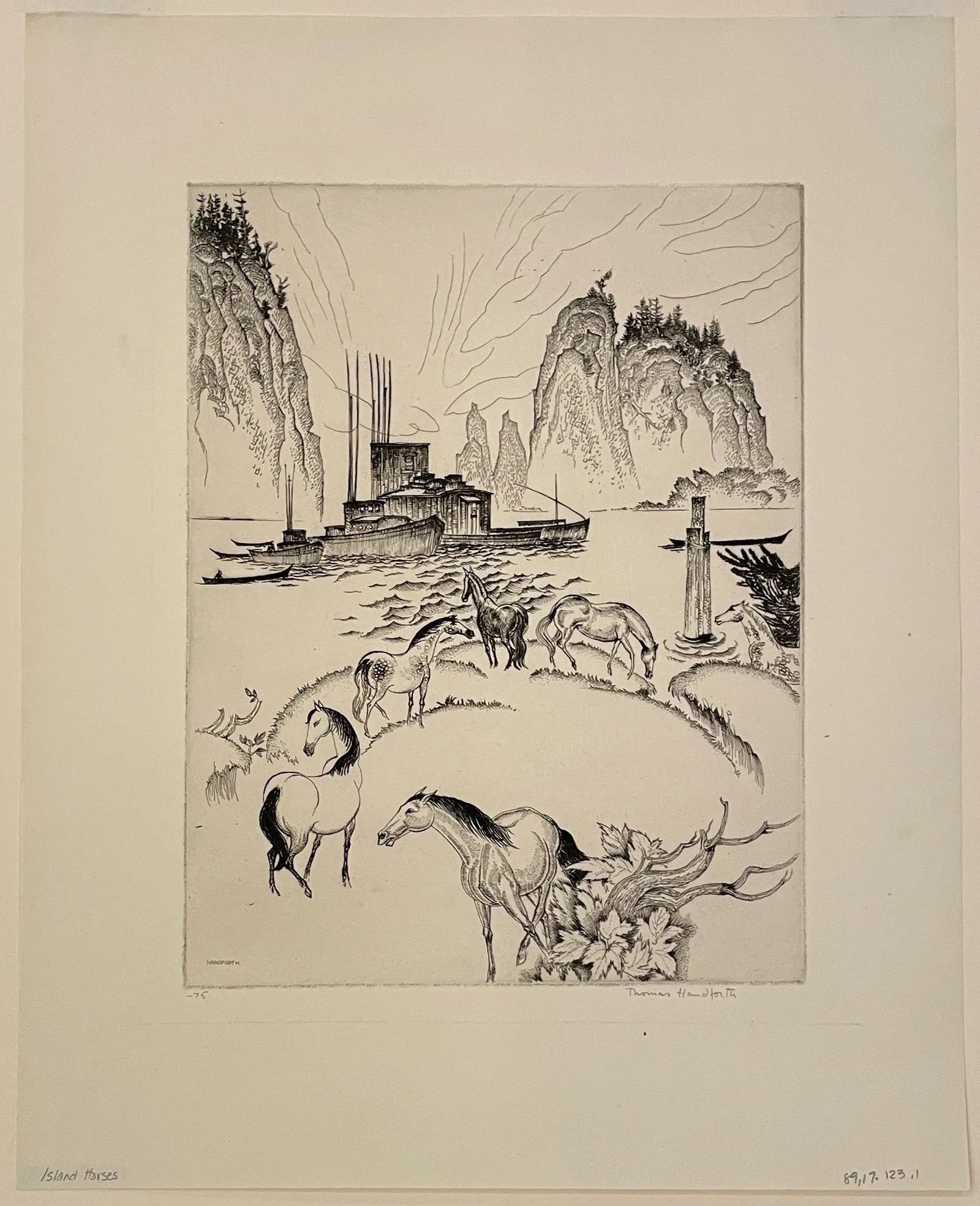 1929 Thomas Handforth Island Horses Etching - 2