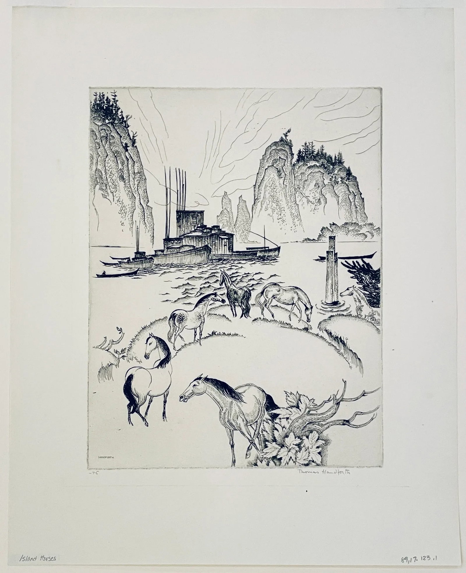 1929 Thomas Handforth Island Horses Etching - 3