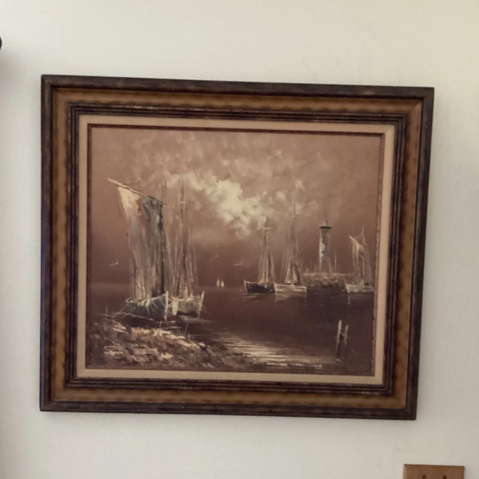 Vintage Oil Panting on Canvas by R . Lindstorm Nautical Seascape Framed - 11