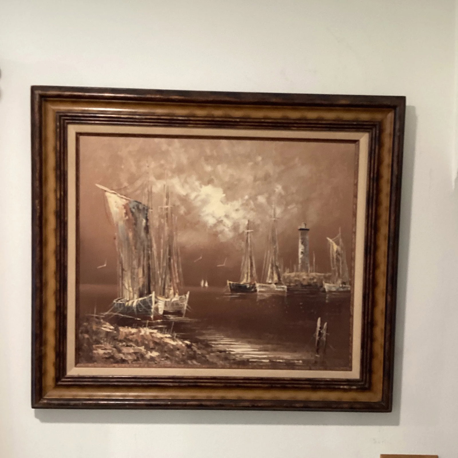 Vintage Oil Panting on Canvas by R . Lindstorm Nautical Seascape Framed - 12