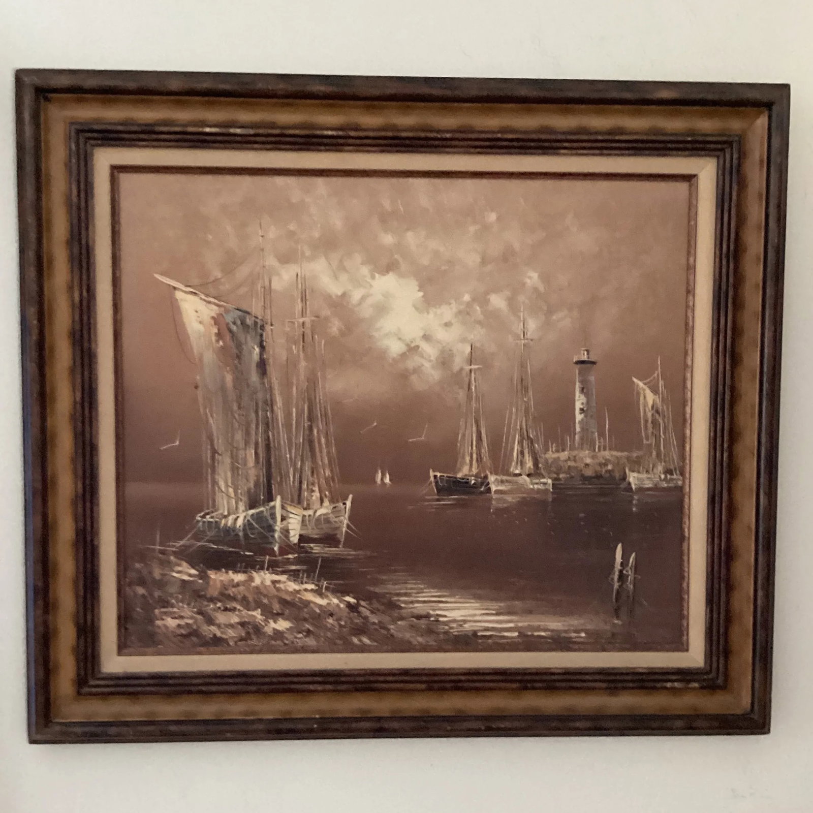 Vintage Oil Panting on Canvas by R . Lindstorm Nautical Seascape Framed - 3